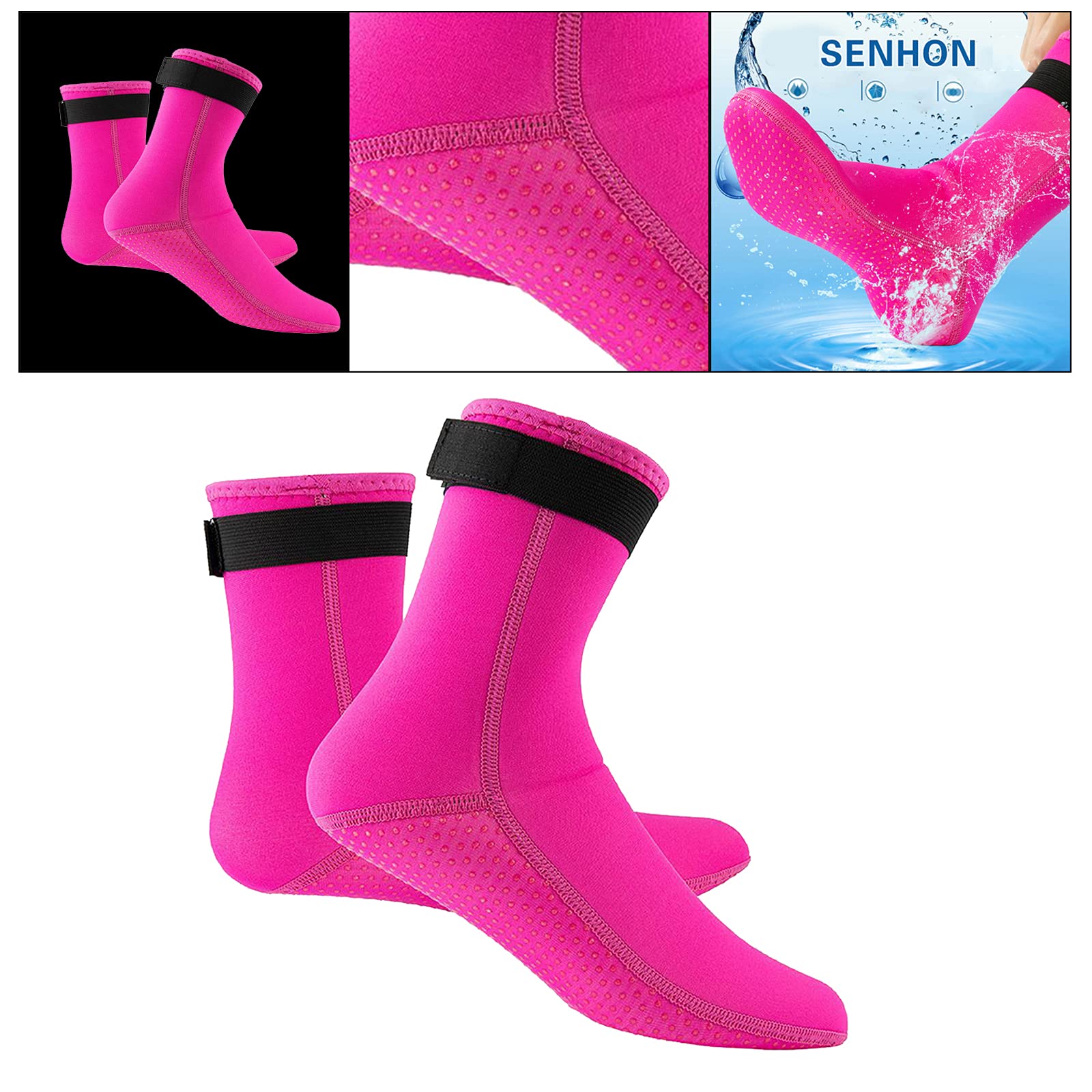 Botas de buceo de neopreno de 3 mm, calcetines de esnórquel, color rojo rosa, talla XS