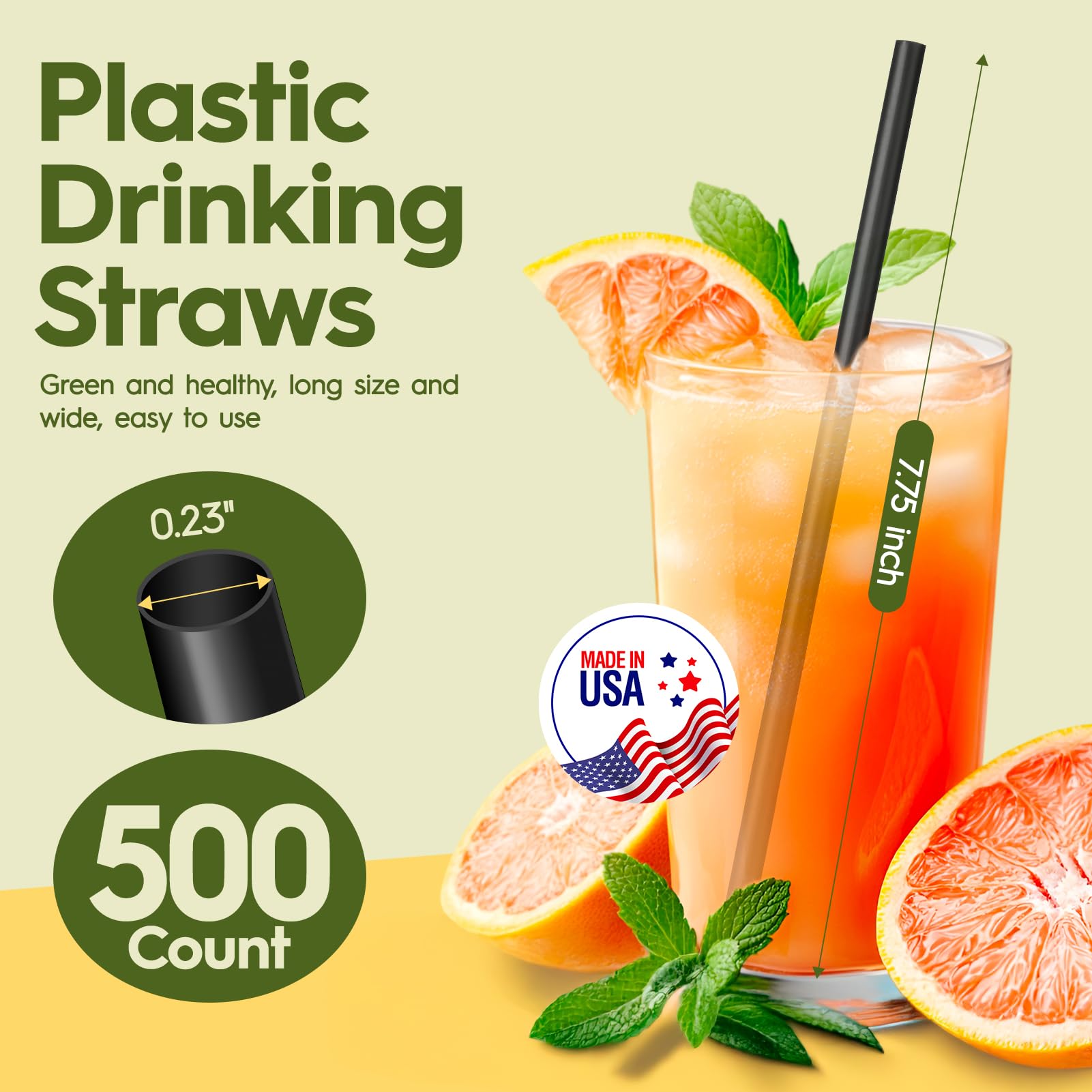 Delxo 500 Count Individually Wrapped Black Plastic Straws - 7.75 Inch Long, 0.23 Inch Diameter - Disposable Drinking Straws for Party, Every Occasion - Made in USA