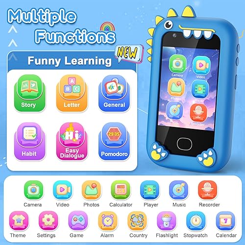 Miniatura 2 de Juguetes de teléfono inteligente para niños, pantalla táctil, teléfono celular de doble cámara para niños, regalos de cumpleaños, dinosaurio para