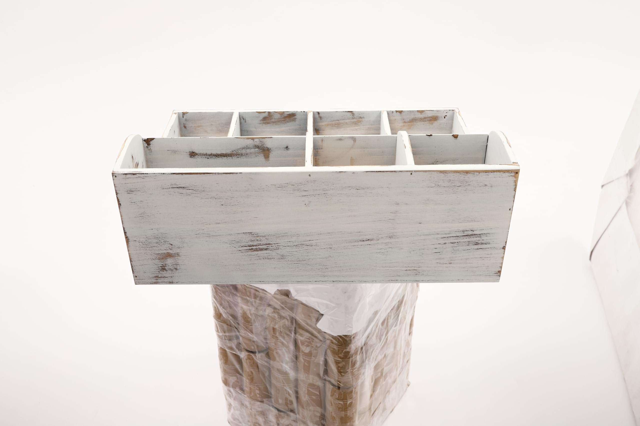 Pzswdkbn Condiment Rack 9 Compartment Spice Organizer for Kitchen Countertop Tabletop Wooden White Storage with Trapezoidal Design for Home