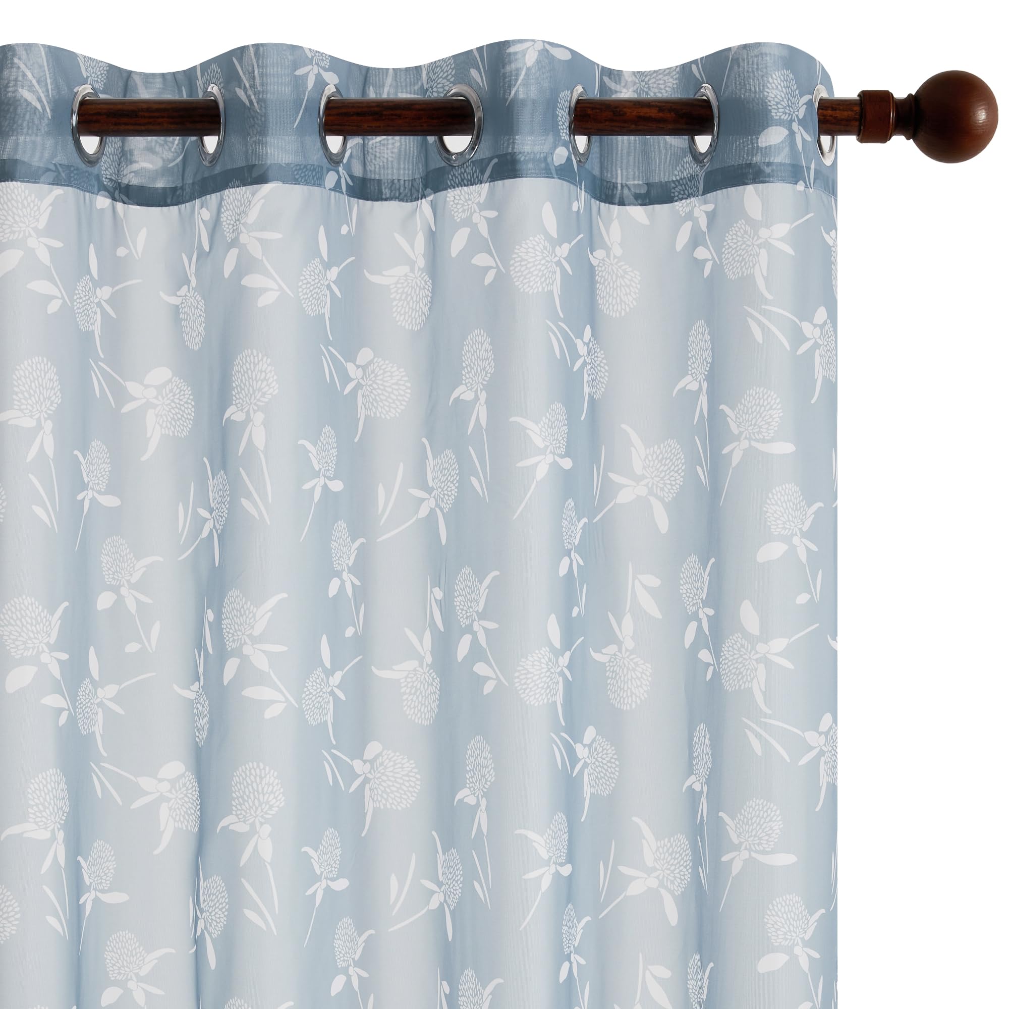 Deconovo Cortinas Salon Translucidas Visillos para Dormitorio con Estampado de Flores Pequeñas 2 Piezas con Ojales 140x290cm Azul+Gris