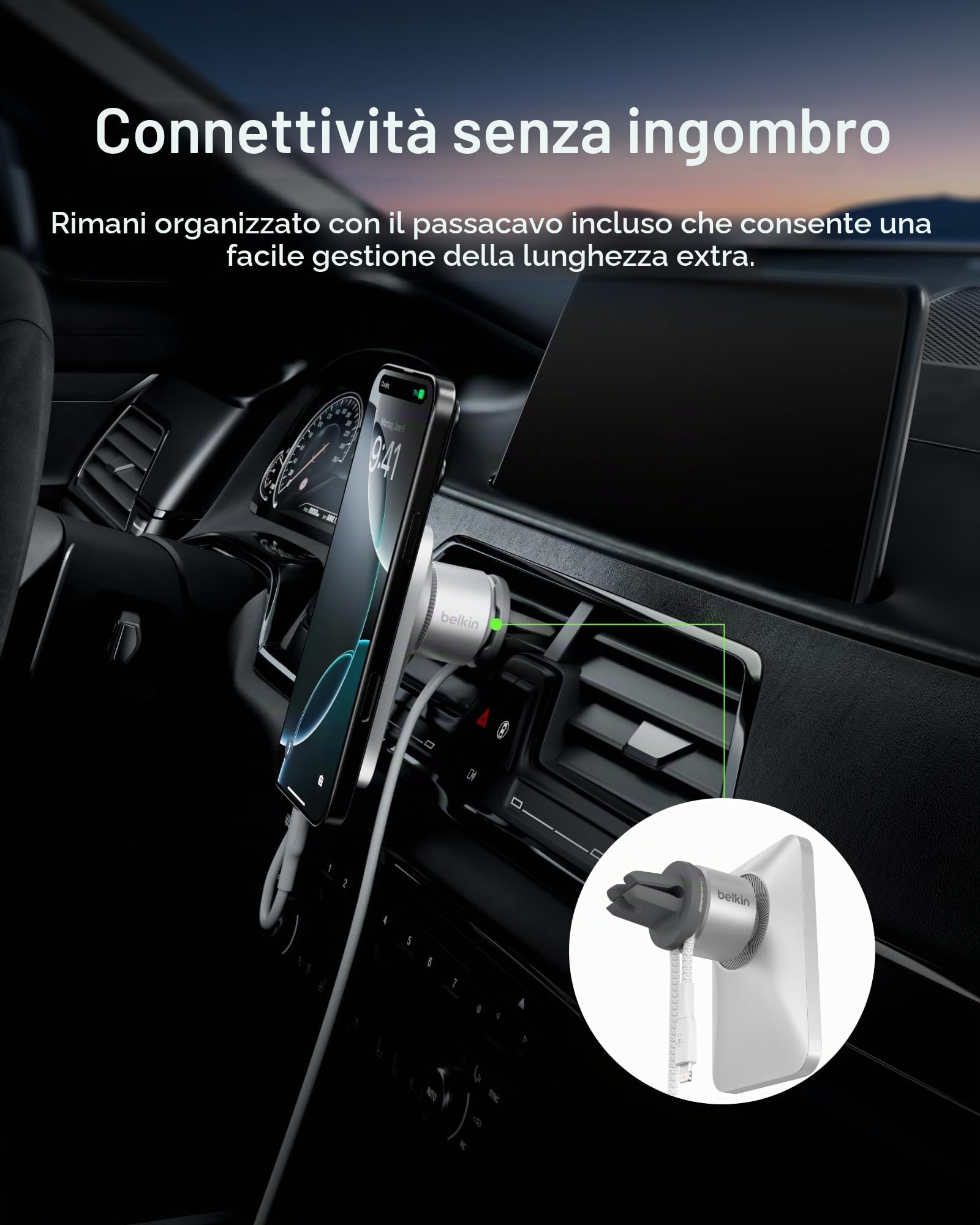 Belkin MagSafe Pro-MagSafe - Supporto magnetico per telefono da auto, accessorio per auto, supporto magnetico per telefono per iPhone 14, iPhone 13, iPhone 12 Pro Max, Pro, Mini modelli (rinnovato