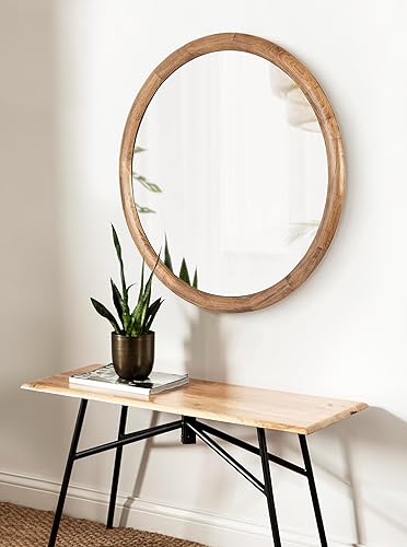 Miniatura 3 de Kate and Laurel Dessa - Espejo de pared redondo de madera de transición, 32 pulgadas de diámetro, rústico natural, espejo de tocador de baño moderno