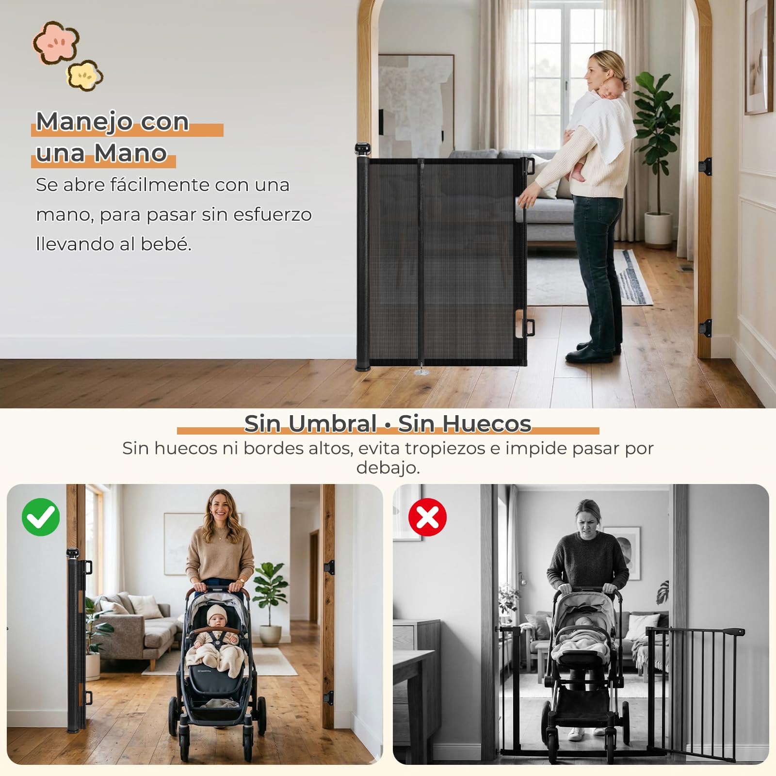 Ycozy 2026 Barrera Seguridad Niños Escalera Extensible 0-150cm Puerta Escalera Bebé Seguridad Retráctil con Diseño Barra Reforzada, Valla para Perros Infantil Pasillo Interiore Exteriore