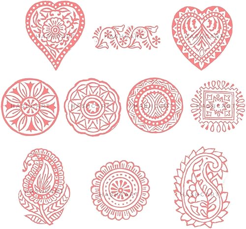 Miniatura 2 de HASHCART Sellos de impresión tradicional de madera con mandala y paisely con patrón Mehendi  Bloques de impresión de textiles indios tallados a mano
