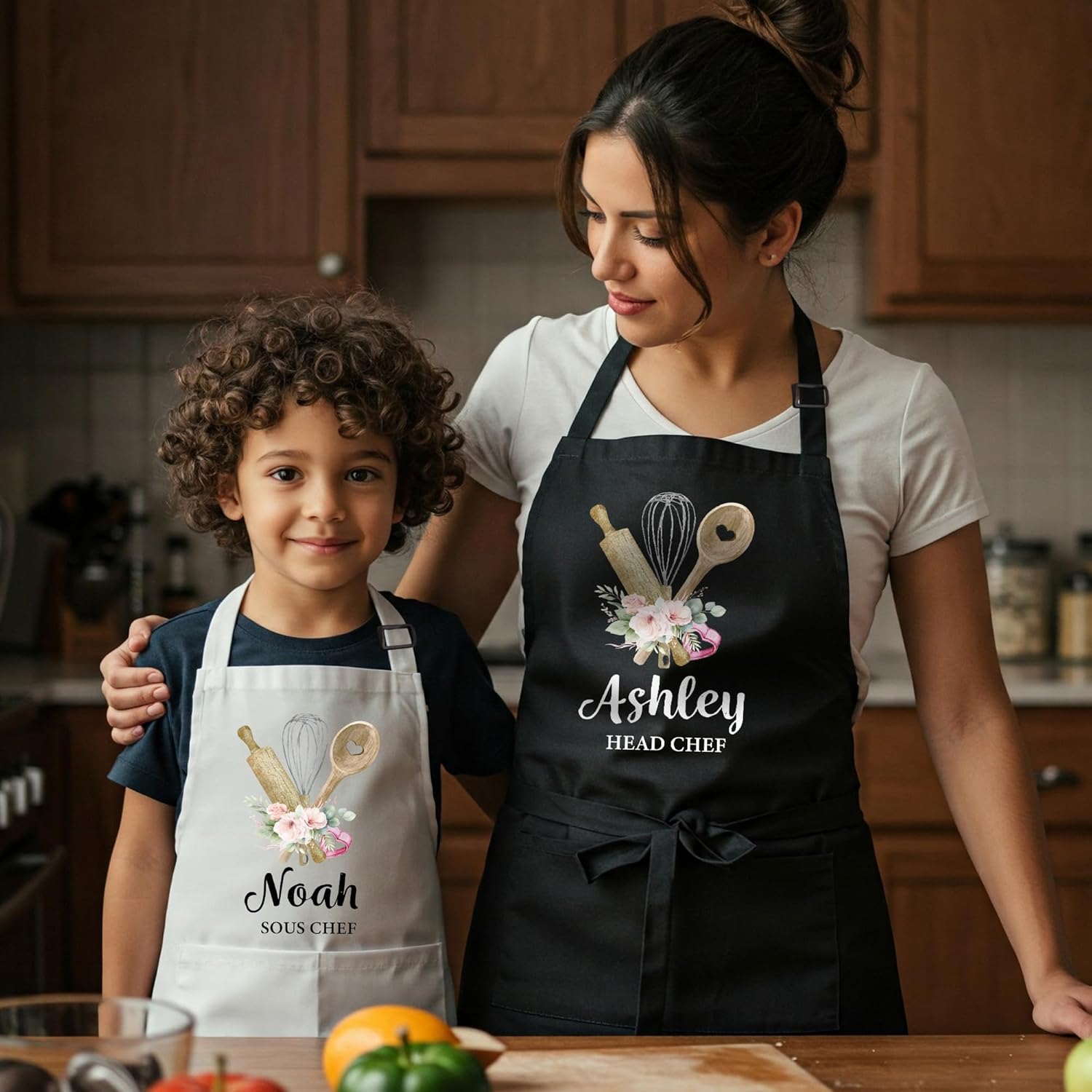 Personalized Matching Family Apron with Names for Christmas Mom Gift for Grandma, Mommy and Me Aprons with Pockets, Cooking Aprons for Family, Gift for Grandma or Dad, Grandpa, Custom Toddler Apron - Image 5