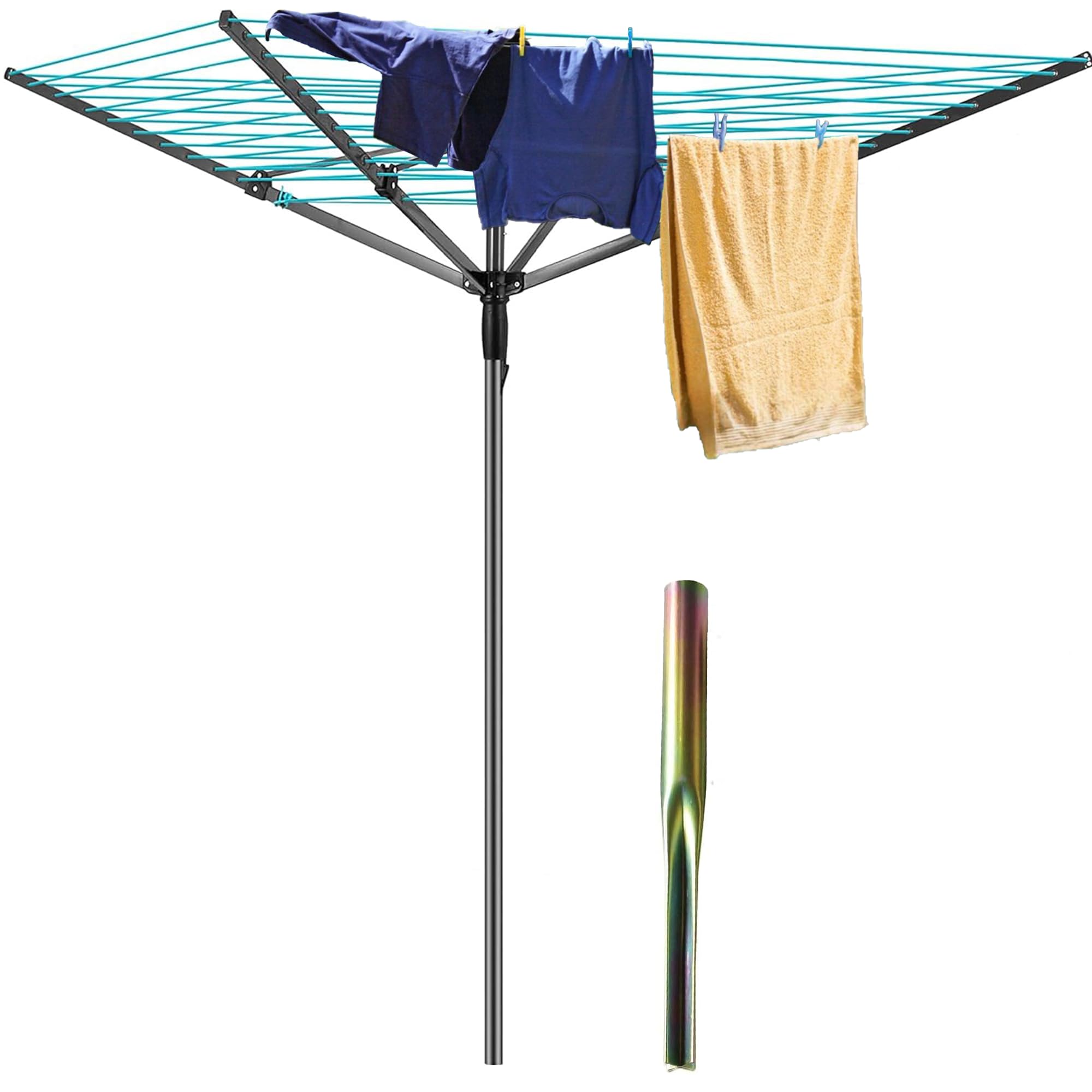 UR CHOICE Rotary Washing Line | 4 Arm Heavy-Duty Rotary Airer | 45M Outdoor Whirligig Clothes Dryer | Weatherproof, Space-Saving & Adjustable Height with Ground Spike for Garden & Laundry Drying