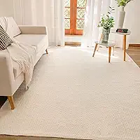 Tapete Grande 2x3m para Sala Quarto Cru e Cinza Neutro 100% Algodão Base Antiderrapante Minimalista Rústico Chic Moderno Sem Pelo Fácil de Limpar Lavável (Cru)