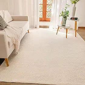 Tapete Grande 2x3m para Sala Quarto Cru e Cinza Neutro 100% Algodão Base Antiderrapante Minimalista Rústico Chic Moderno Sem Pelo Fácil de Limpar Lavável (Cru)