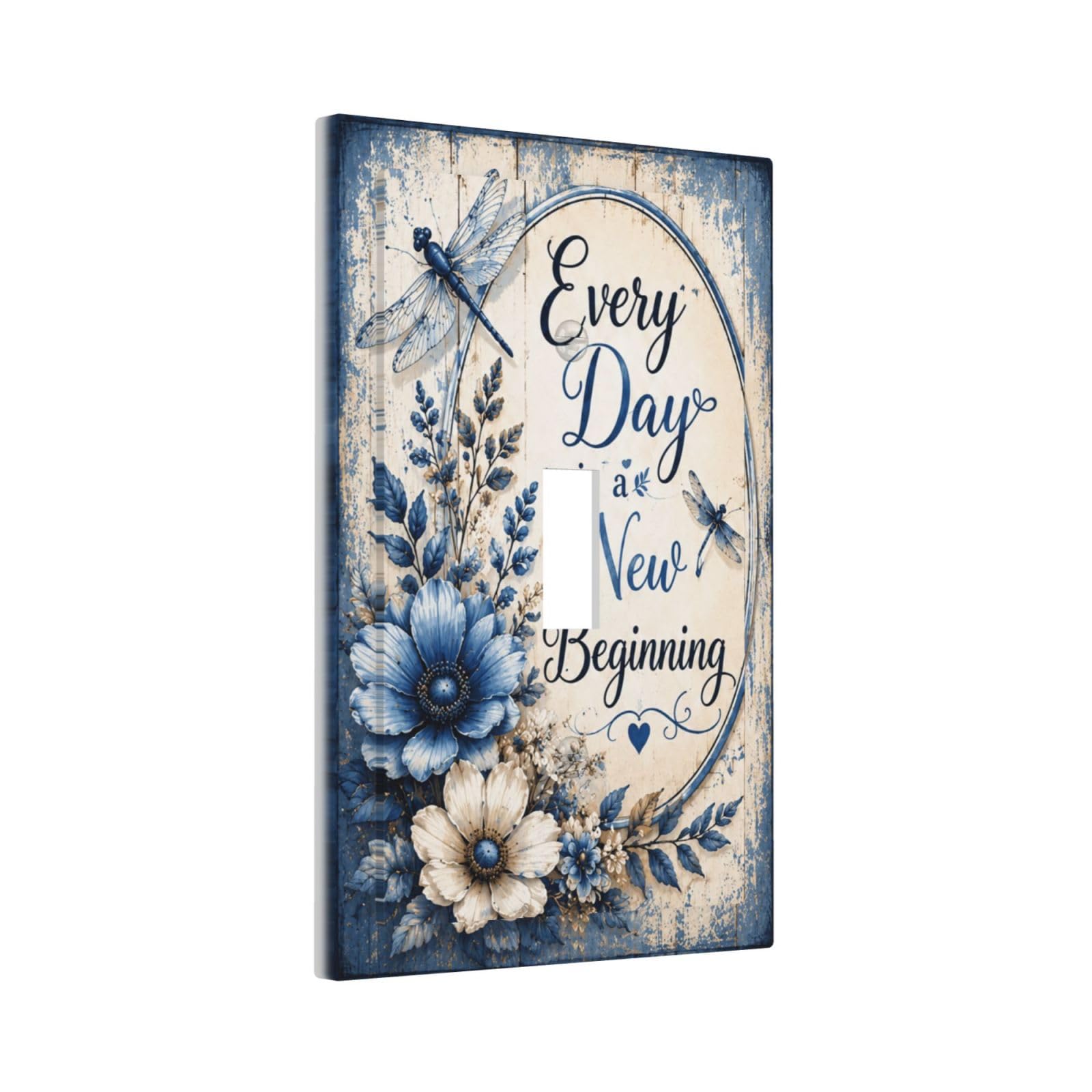 Yamxbfa Decorative Light Switch Cover Plate Inspirational Floral Quote Blue White Wildflower Dragonfly 1 Gang Single Toggle Wall Plates Outlet Covers Switch Plate Covers Faceplate for Home Decor