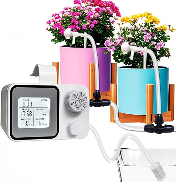 GUILEDUO Automatic Plant Waterer Indoor for 15 Potted Plants, Drip Irrigation Kit with Adjustable Emitters & Lockable Tee Connectors, Digital Programmable Timer, Auto Watering System Devices