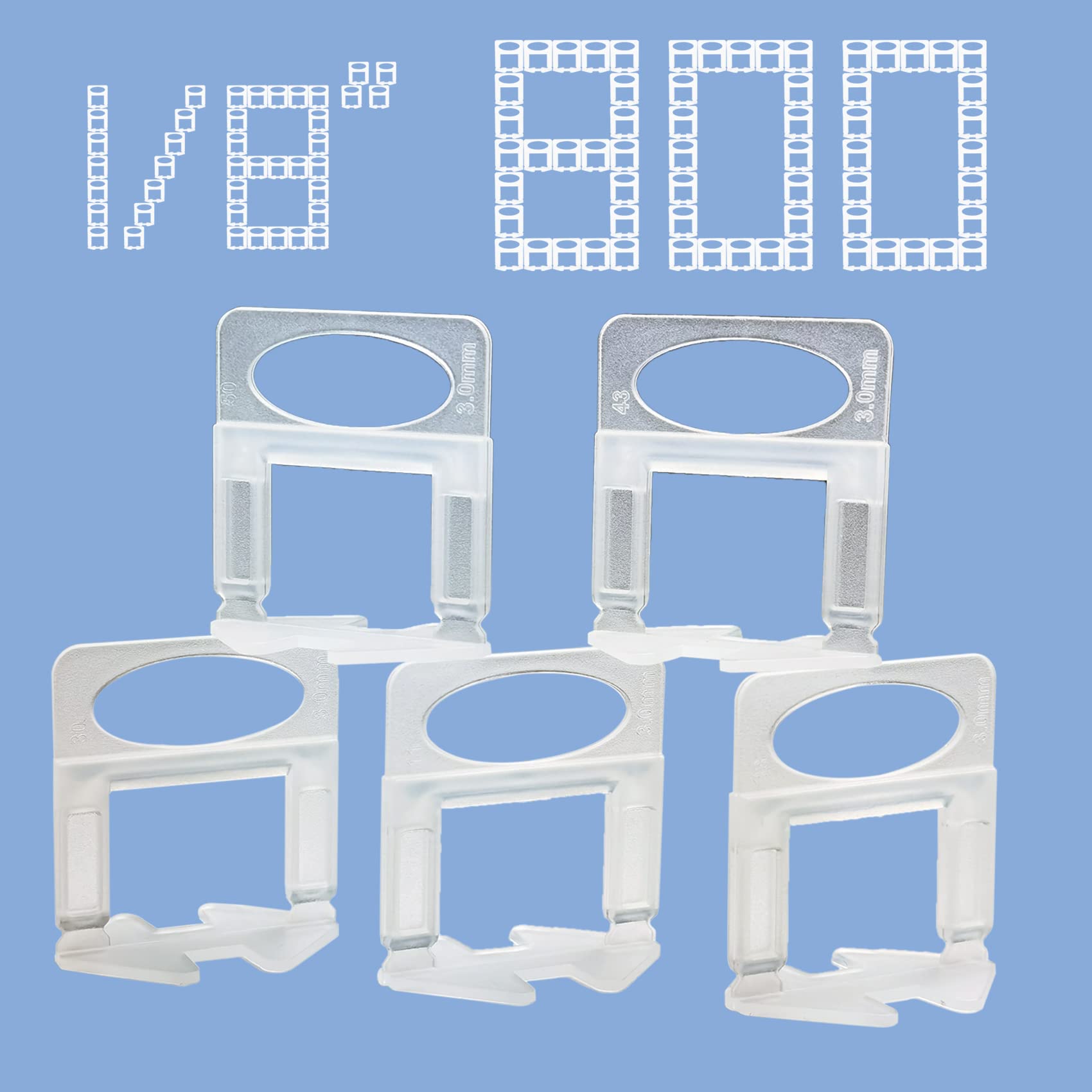 Tile Leveling System Clips 1/8", 800 Pcs Tile Leveling Clips, Tile Spacers Leveling System for Ceramic Tile and Stone Installation