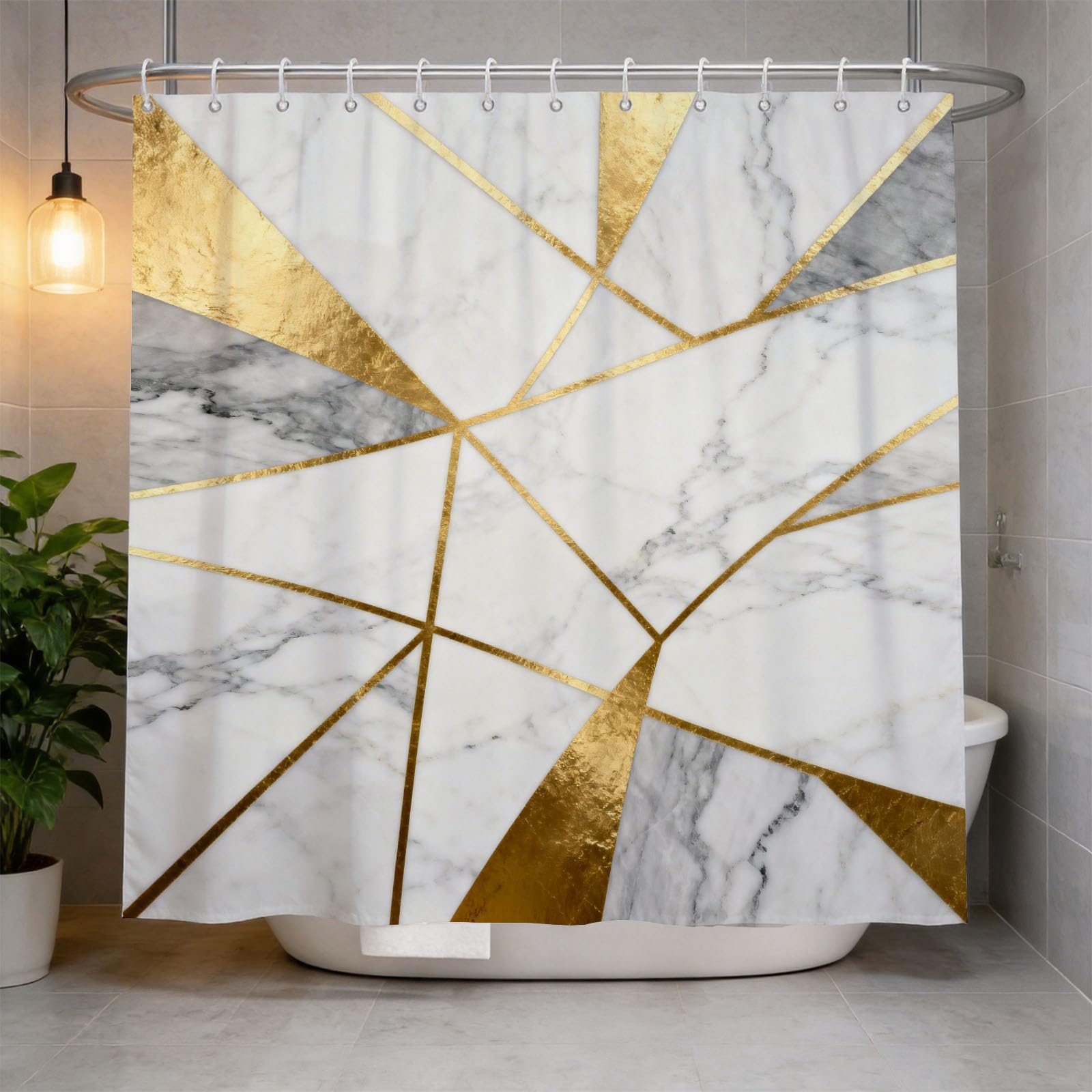 Hongduo 3D Marble Shower Curtain for Stalls Bathtubs Modern Nordic Bathroom Decor Shower Curtain Set Polyester Fabric Waterproof 120x180cm/48X71 Inch with Hooks