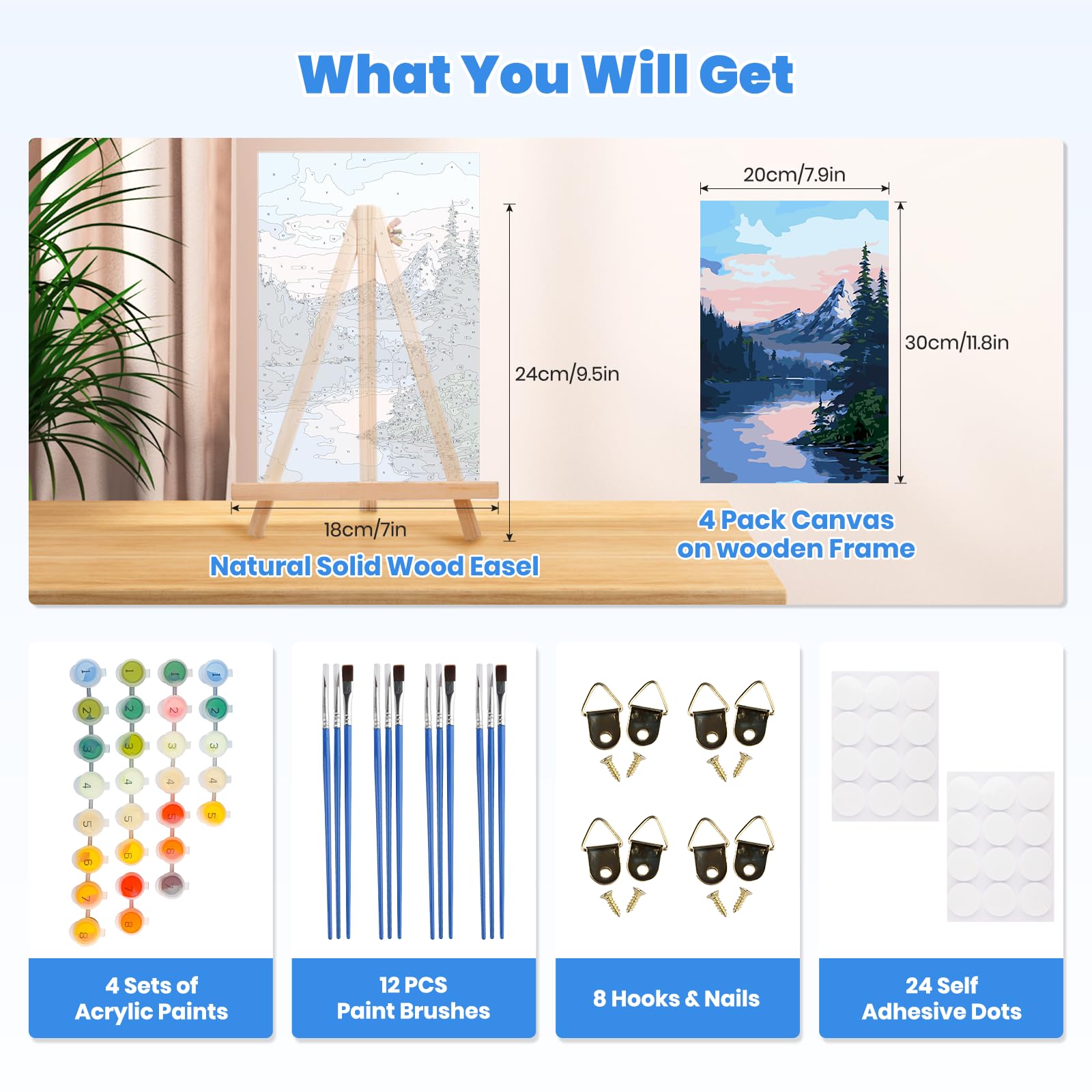 Peinture Acrylique Sur Toile Lot De 4 Kits De Peinture Par Numéros Pour Adultes Avec Toile Encadrée Et Chevalet En Lot Peinture Acrylique
