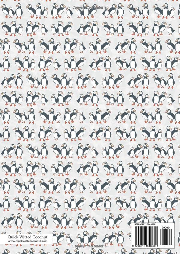 Puffins Notebook - Lined Pages - A4 - Premium: (Grey Edition) Fun notebook 192 lined pages (A4 / 8.27x11.69 inches / 21x29.7cm) - Image 2