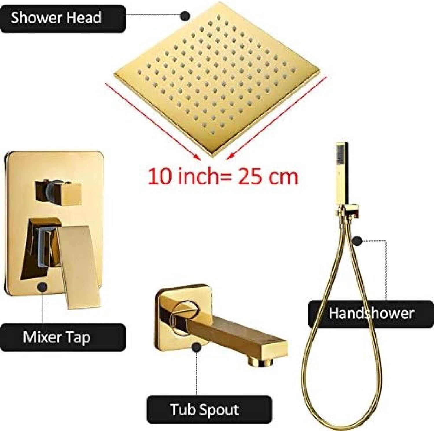 Shower Kits, Gold LED Concealed Shower Faucets Set Rainfall LED Shower Head 3-Way Brass Mixer Tap Tub Spout Bathroom Shower Faucet-12 in Full Set,8 in Full Set (10 in Full Set)