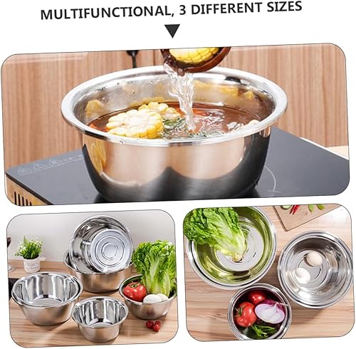 Miniatura 2 de Angoily 3pcs Olla de acero inoxidable Cuencos de mezcla de acero inoxidable Sartenes para hornear de aluminio Cuenco de mezcla de aluminio Tazón de