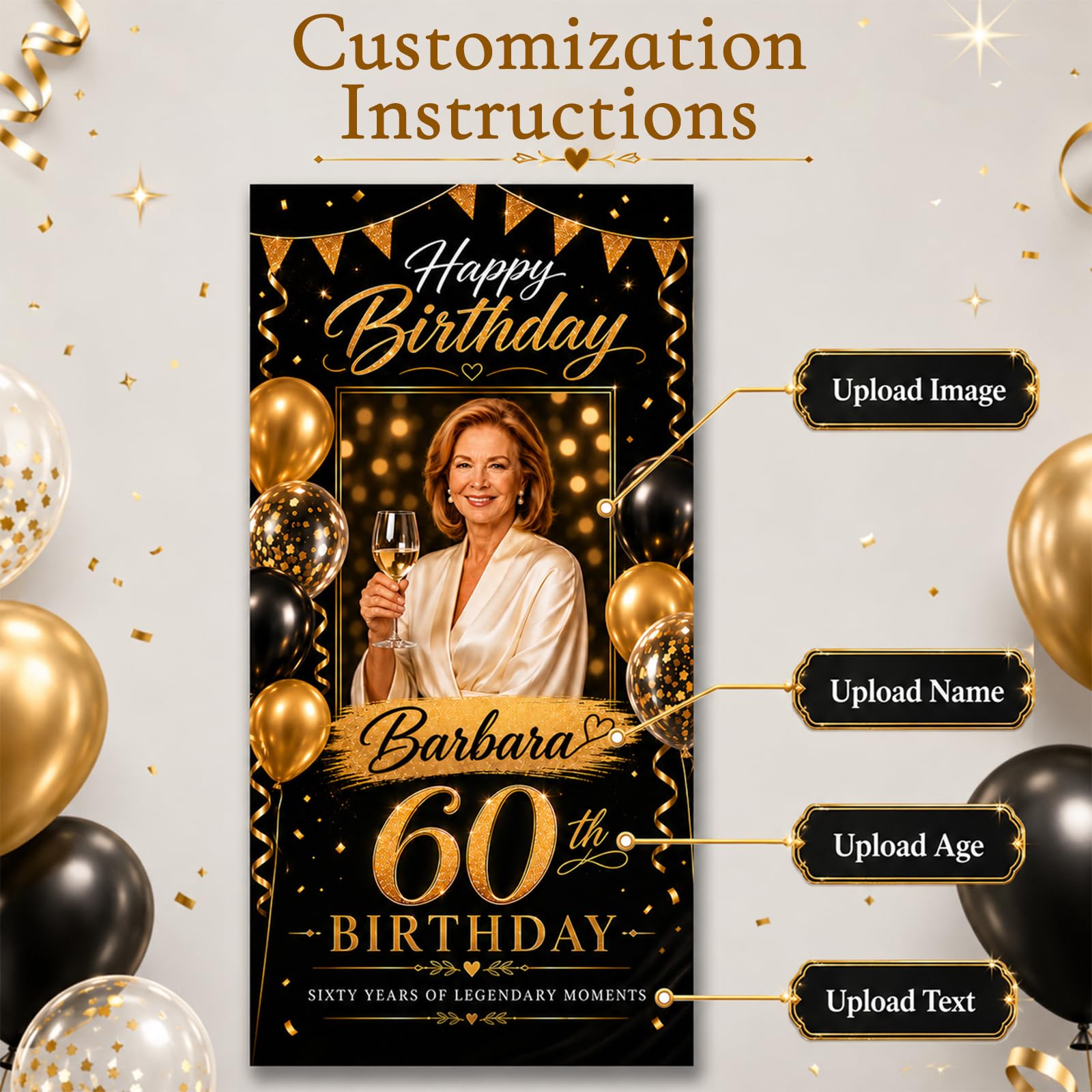 VJY Personalised Happy Birthday Banner, Custom Birthday Banner with Photo, Style 1 - Image 3
