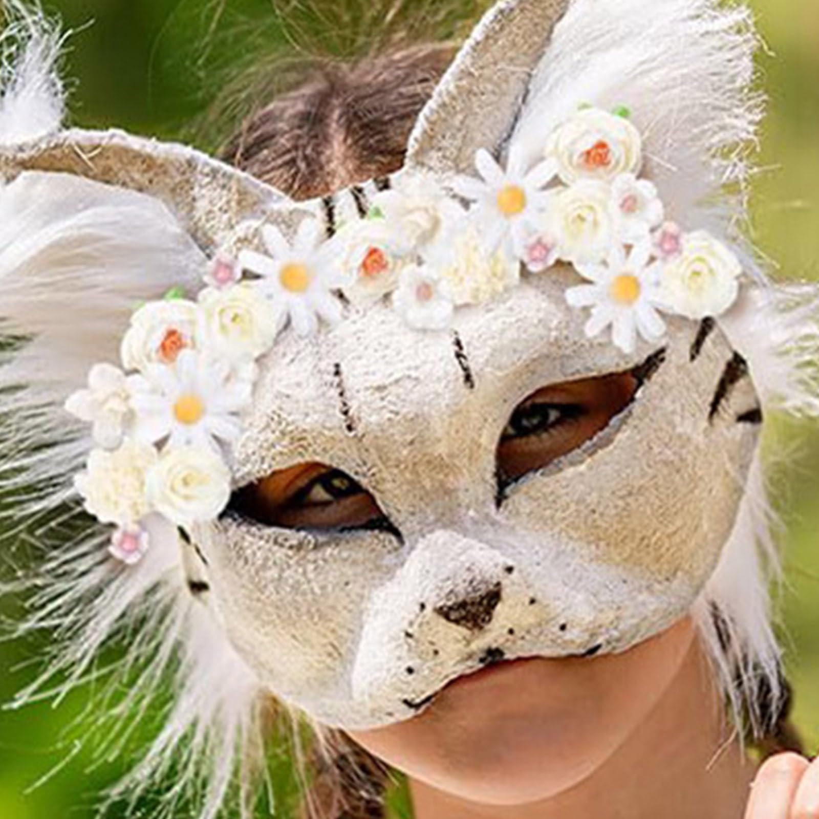 Masque de Therians avec fourrure et filet pour les yeux DIY Therians Base pour peindre les chats avec des poils