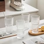 20oz Ribbed Glass Tumbler Set of 4 – Large Capacity Drinking Glasses for Iced Coffee, Water, Juice, and Cocktails – Elegant Modern Glassware for Everyday Use and Special Occasions