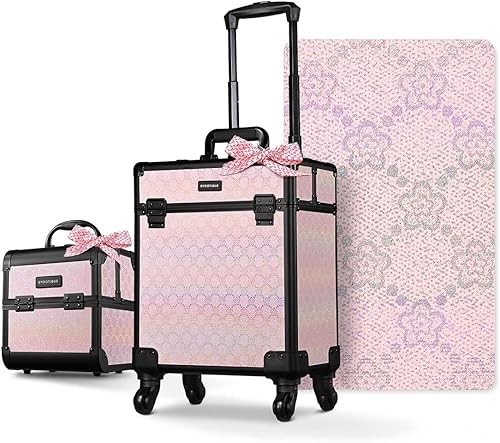 Vista 45 de BYOOTIQUE Cosmetology - Estuche rodante para almacenamiento de uñas, carrito de almacenamiento para maquillaje, maleta de peluquería de viaje