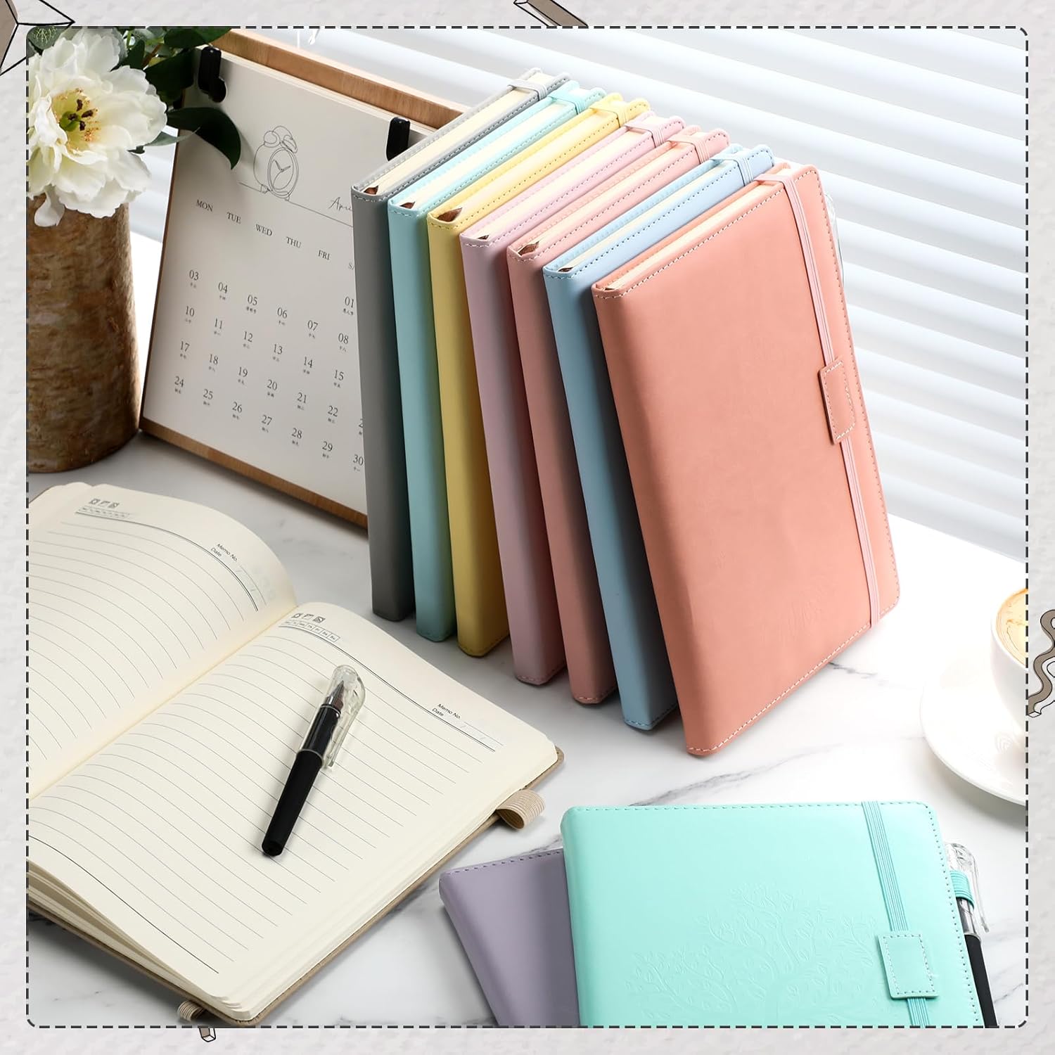 Estune 10 Pack Lined Journal Notebook A5 Tree of Life Hardcover Leather Journal with 10 Pen, College Ruled Notebook for Travel, Business, Work, Office, School Note Taking Diary(Elegant Color)