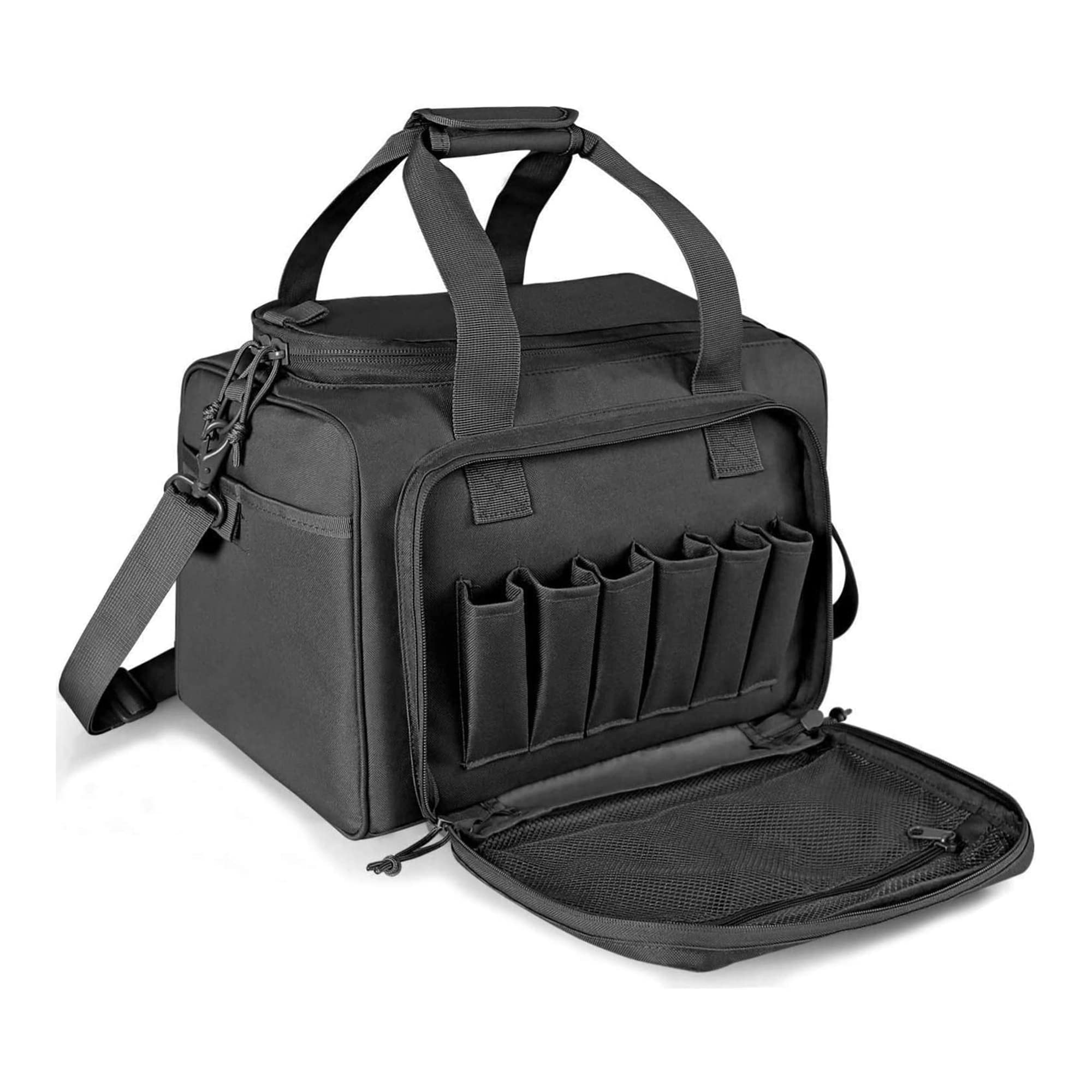 Tactical Gun Range Bag for Handguns and Ammo, Shooting Duffle Range Pistol Bag with Magazine Slots Multiple Compartments