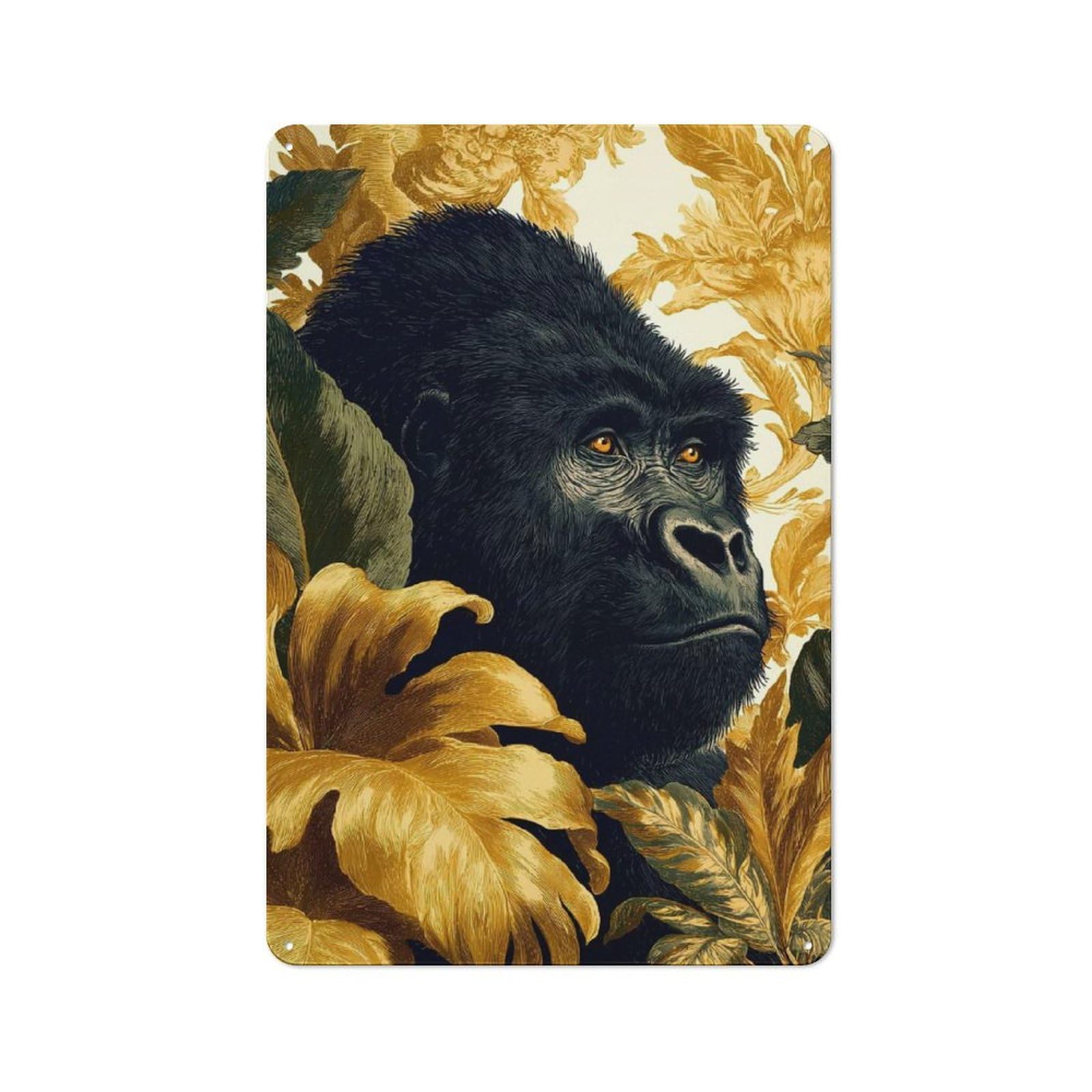 Junmoney Gorilla Portrait With Floral Background Metal Wall Sign 30X20cm, Vintage Decor For Hallway Wall, New-Space Wall Decor For New Home Decorators