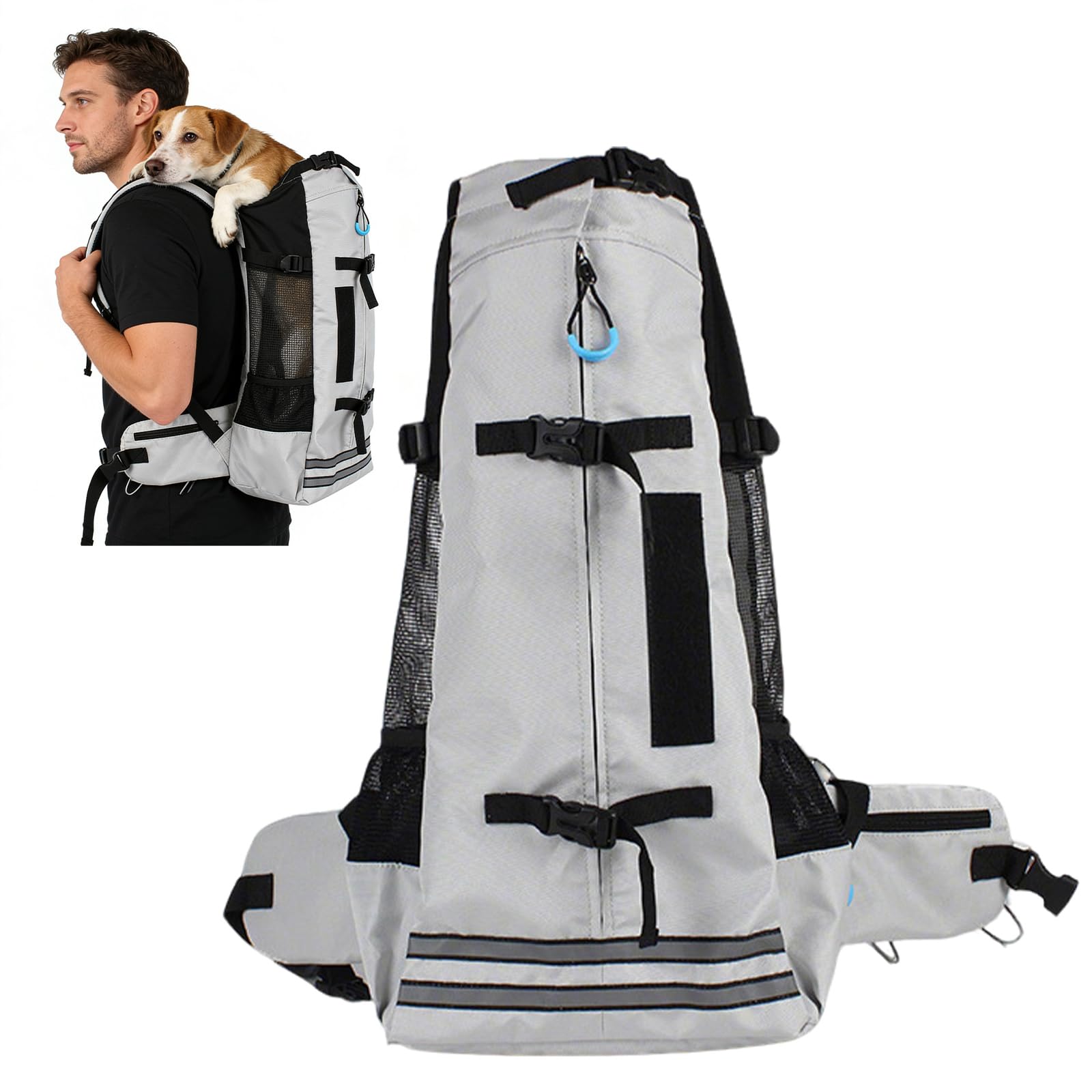 PETCUTE Hundetransportrucksack,Atmungsaktiver Haustier-Rucksack mit Sicherheitsverschluss & Reflektorstreifen, Beine Raus Hunderucksack für kleine Hunde & Katzen,Verstärkter Boden,ideal für Wandern,L