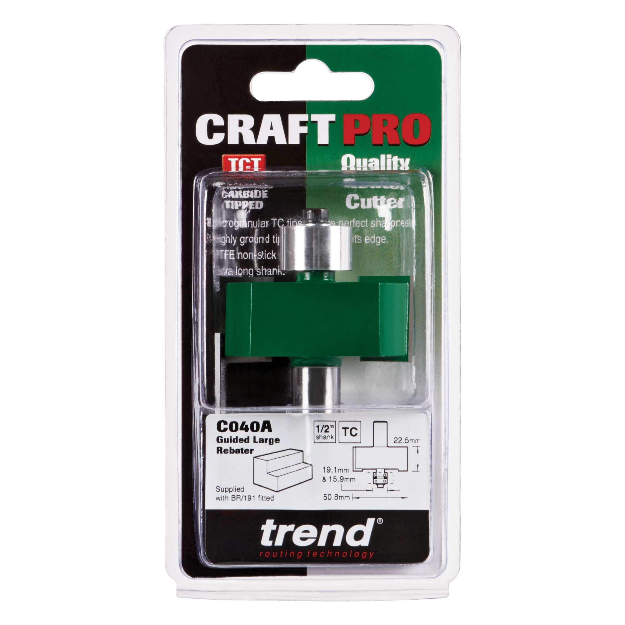 Trend CraftPro frez do rowków do frezarki górnowrzecionowej, trzpień 1/2 cala, długość cięcia 22,5 mm i średnica cięcia 50,8 mm, węglik spiekany (TCT), C040AX1/2TC
