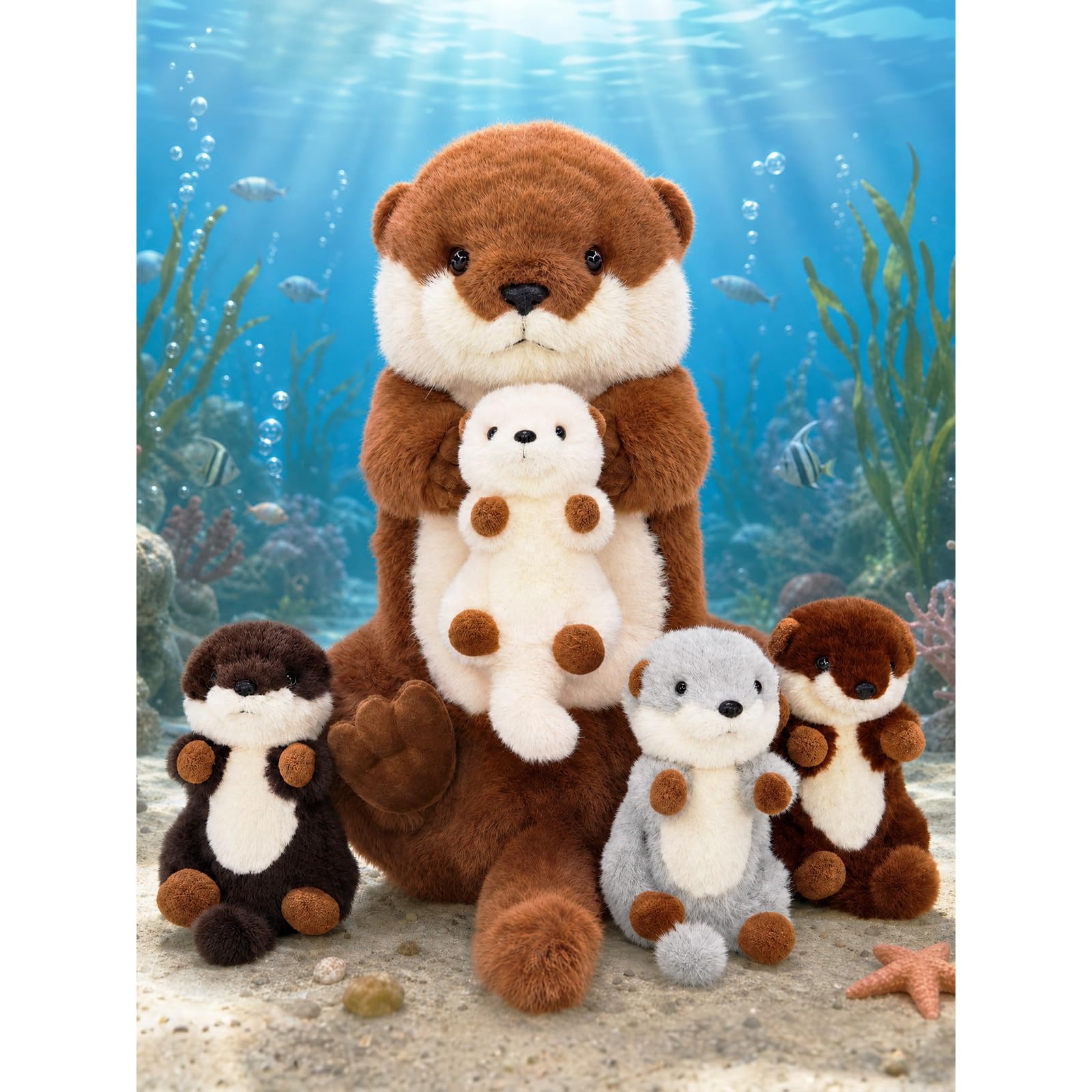 OUOZZZ Nutria de felpa y nutria de peluche madre y bebé - Peluche de animal marino realista de 38 cm, criatura marina ultra suave y adorable, regalo perfecto de cumpleaños o bebé nuevo para niños