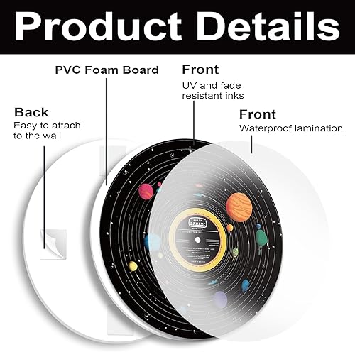 Miniatura 4 de DOODLREAM 4 unidades de discos de vinilo de planeta del universo, decoración de pared de 12 pulgadas, diseño de universo hippy para estética de