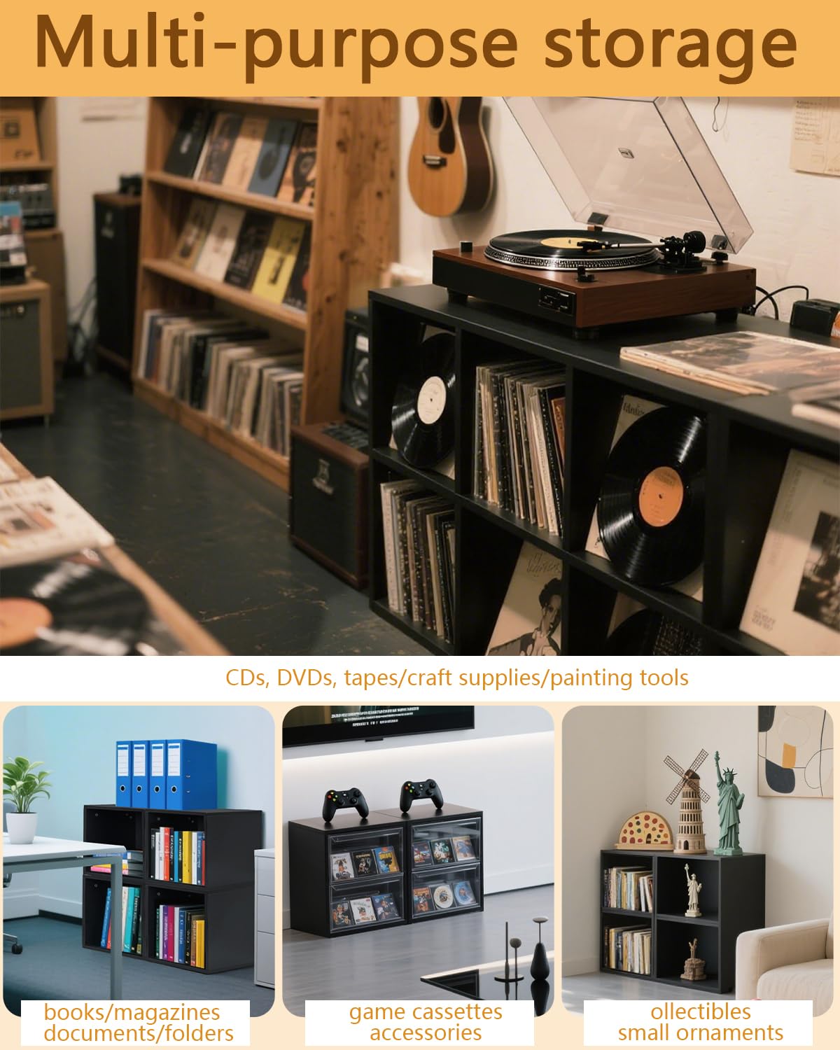 OUUTMEE Record Box nero, 110 pezzi, impilabile, nero, design fai da te, può essere utilizzato come supporto per CD