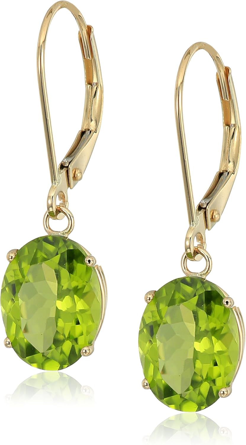 Amazon Essentials 14K White Gold Oval Gemstone Dangle Leverback Earrings