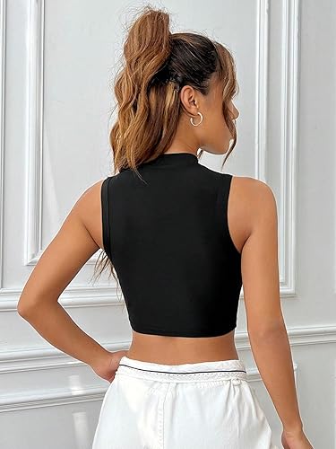 Miniatura 2 de Floerns Camiseta corta básica sin mangas con cuello alto falso para mujer