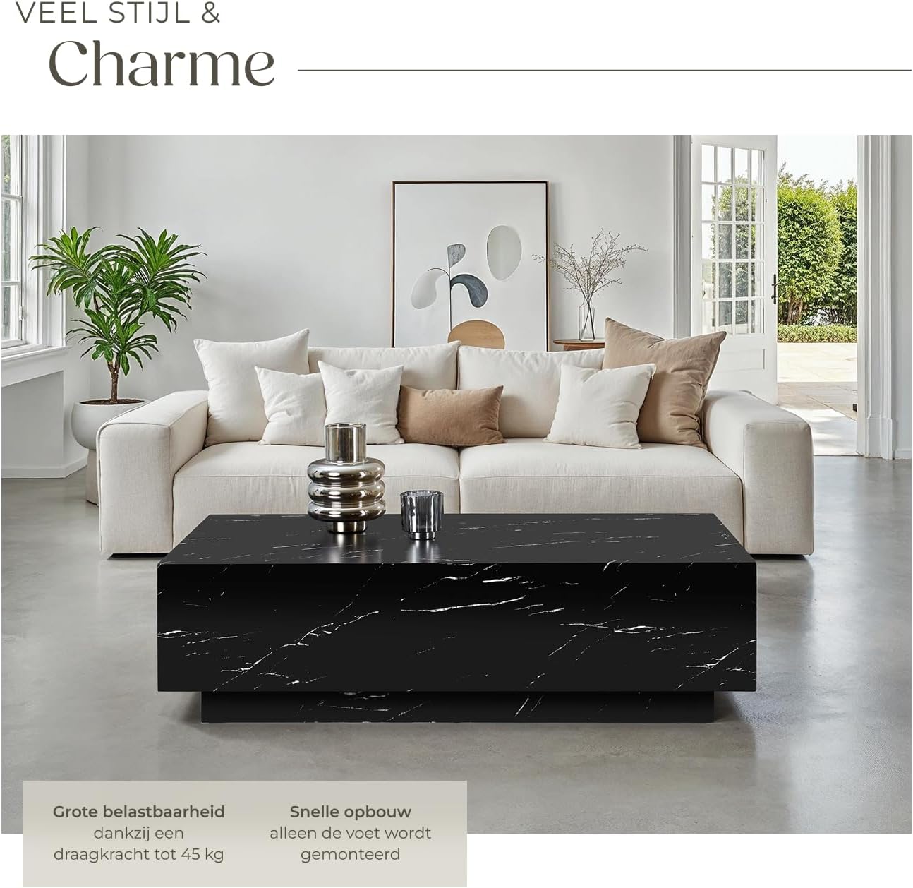 Underside of the tectake Lasley coffee table showing the attachment points for the base.