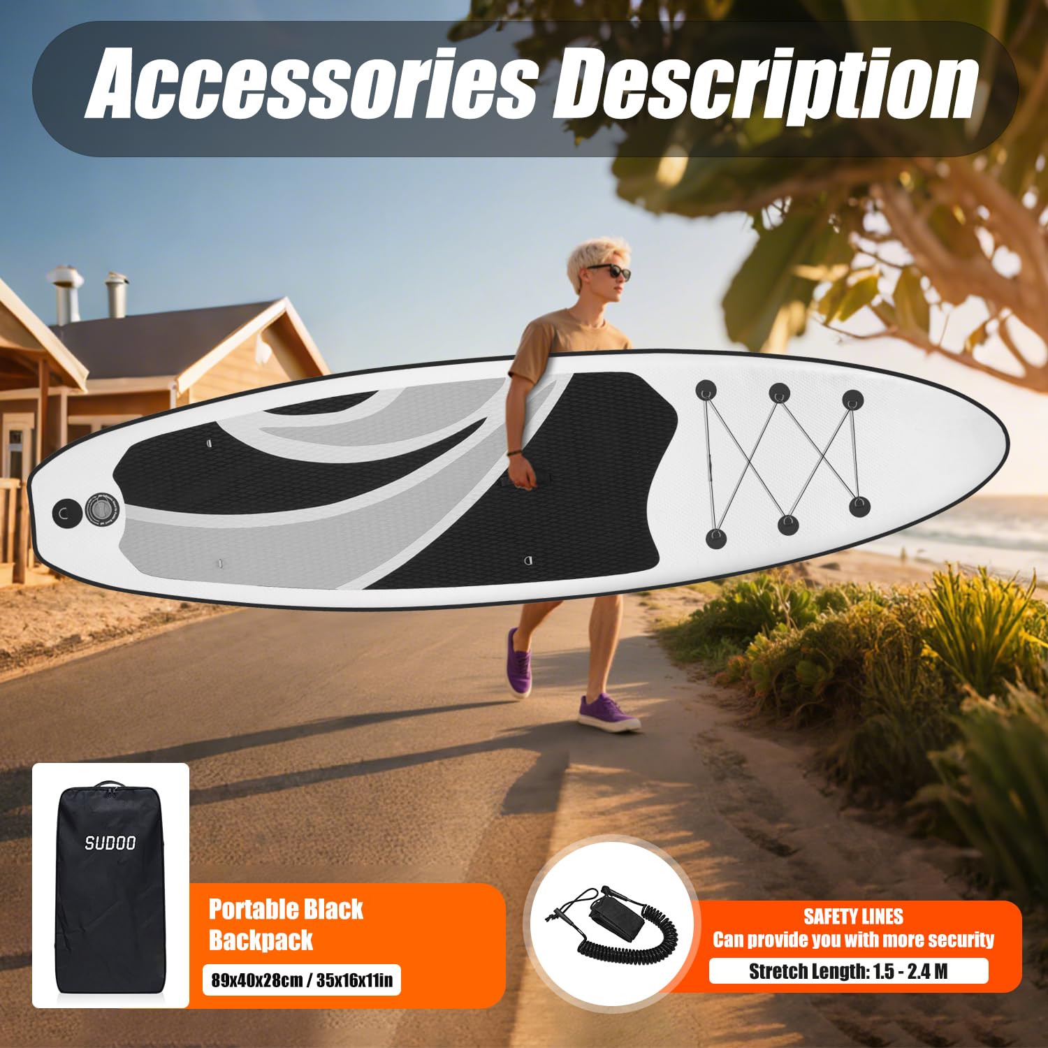 Deska SUP Stand Up Paddling Board, 300 cm, 325 cm, nadmuchiwana deska do wiosła stojącego, nośność do 150 kg, kompletne akcesoria z wiosłem, płetwami, pompką