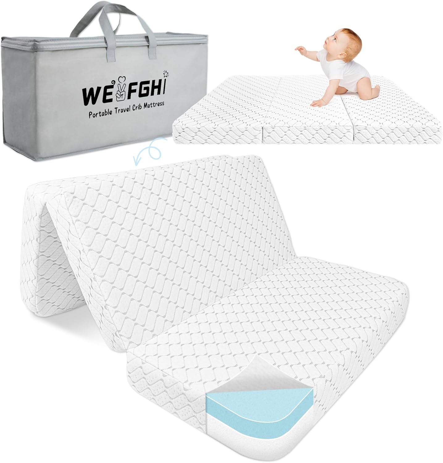 Pack and Play Mattress, Trifold 38"x26"x3" Memory Foam Dual-Sided Pack N Play Mattresses for Baby, Removable Washable Cover
