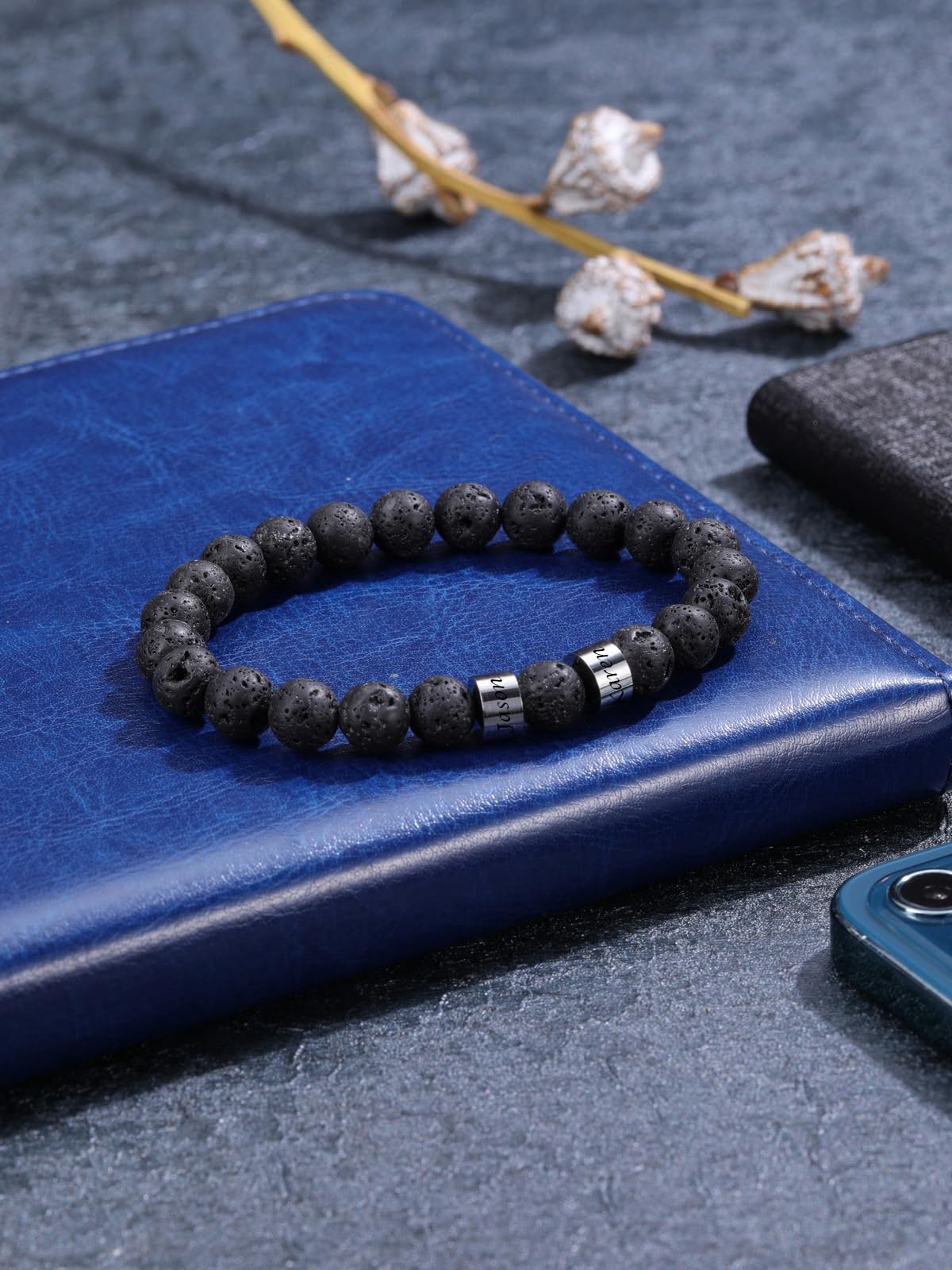 YDYDTTKD Herren-Armband mit individueller Gravur, 1–5 Namensperlen, Kristall-Edelstein-Armband, personalisierte Geschenke für Männer, Vater, Vatertag, Freund, Ehemann, Geburtstag, Weihnachten,
