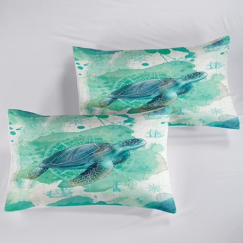 Miniatura 7 de CVHOUSE Juego de sábanas bajeras de tortuga marina, tamaño individual, juego de ropa de cama de tortuga para niños y niñas, 1 sábana encimera y 1