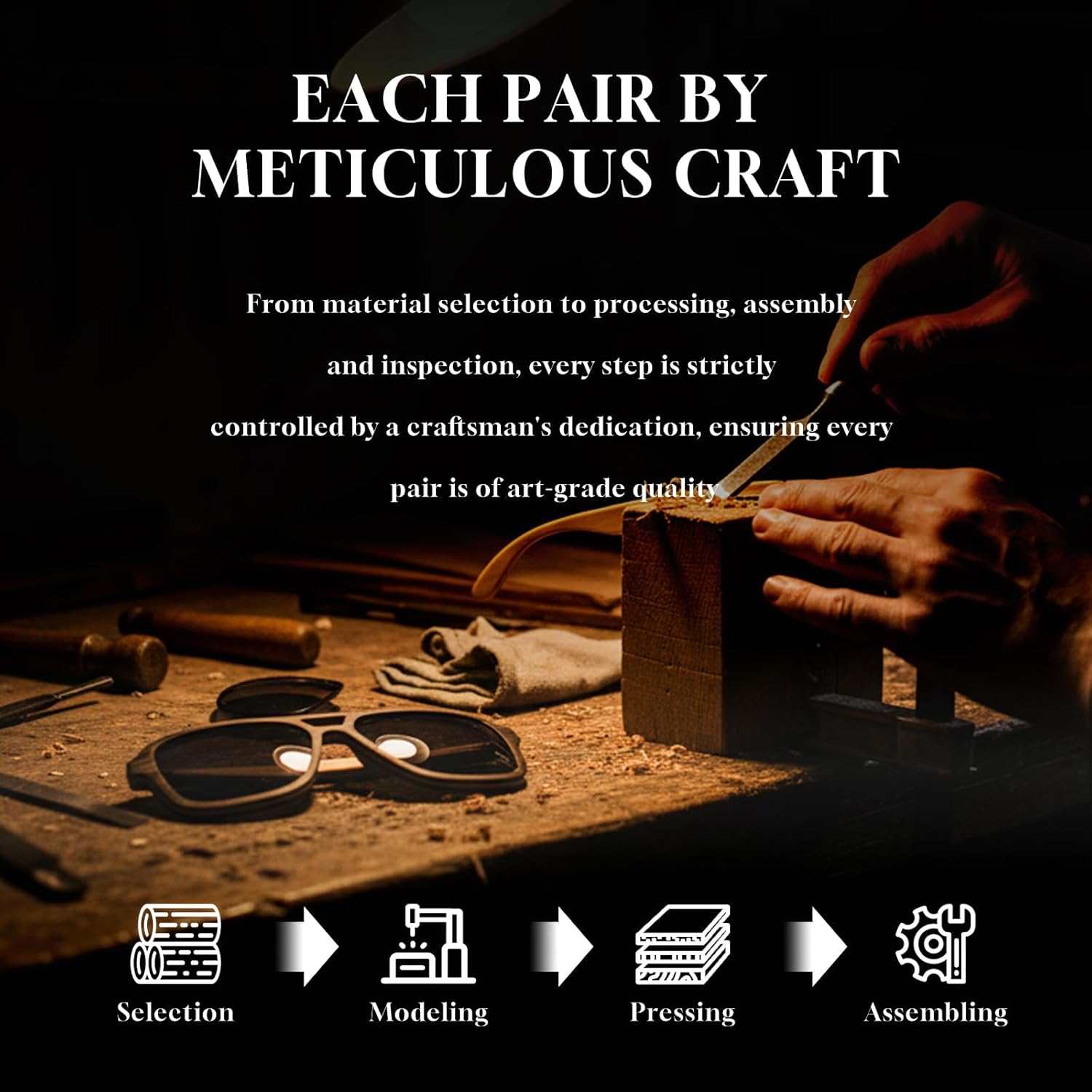 SUNAIT Light Burl/Black Oak/Zebra & Ebony/Maple Wood Sunglasses Classic Square Aviator for Men & Women HD Polarized Lens - Image 3