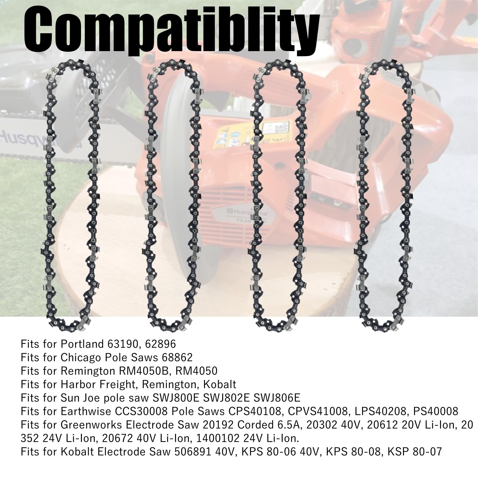 4 catene per motosega da 20,3 cm, passo 3/8", calibro 127 cm, 33 maglie di trasmissione, adatte per sega a palo Portland 62896 Kobalt, lama per motosega adatta per Greenworks Sunjoe Swj800e Oregon S33