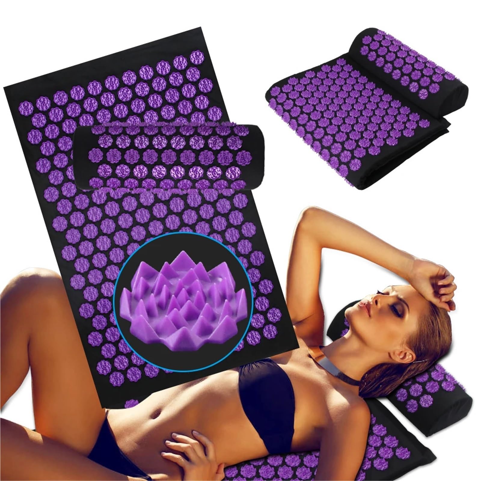 Esterilla Acupresión Estera de yoga acupresión | Aplicador Cojín Masaje Cuerpo Con Picos Almohada Masajeador De Pies Fitness(Purple Suit)