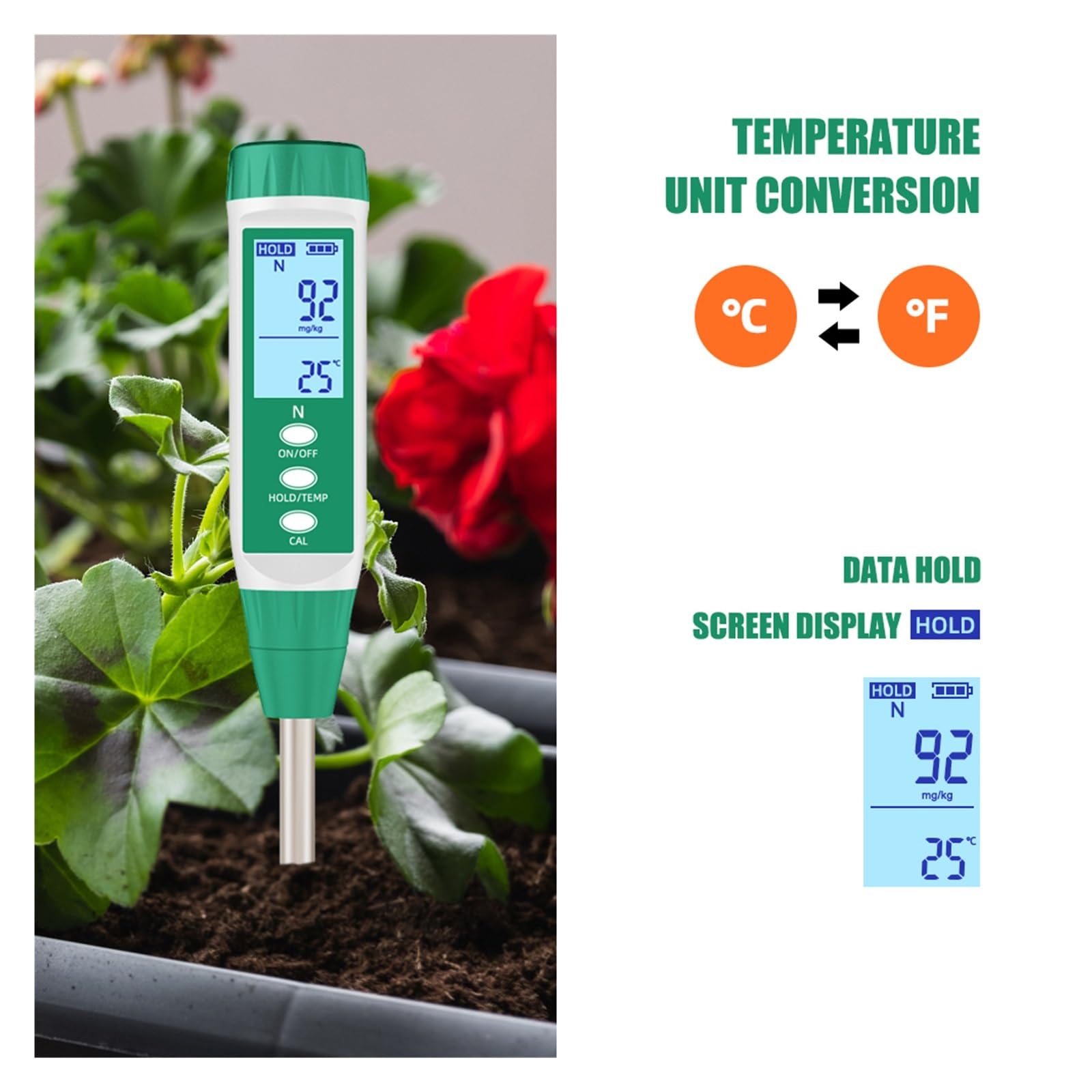 Medidor digital de NPK for suelo, analizador nutrientes nitrógeno, fósforo y potasio acción rápida, comprobador fertilidad Agricultura y actividades al aire libre