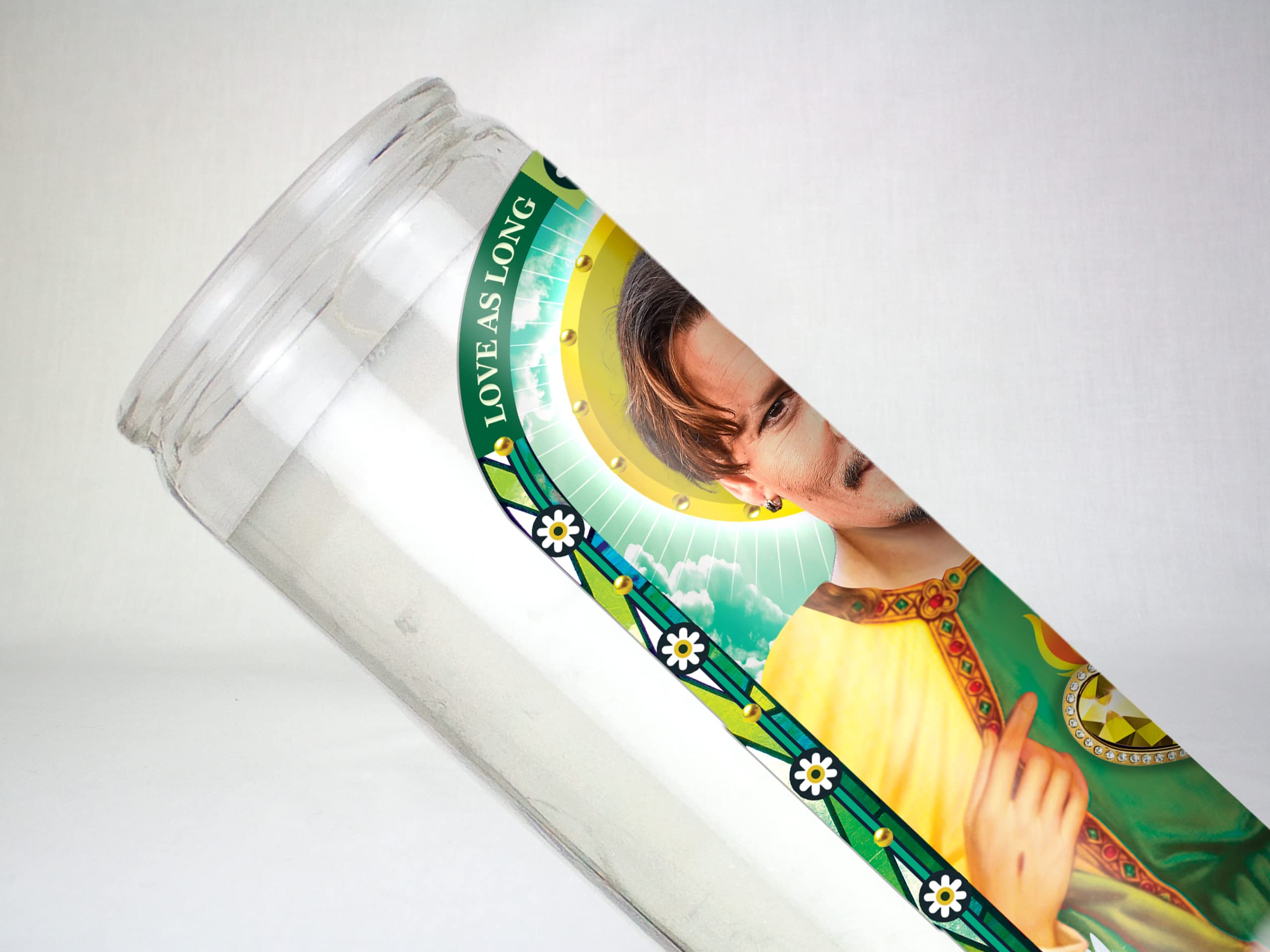 LitFriends Saint Johnny Depp Celebrity Prayer Candle: Non Scented | 8 inch Glass Prayer Votive - 100% Handmade in USA | Funny Gift Idea