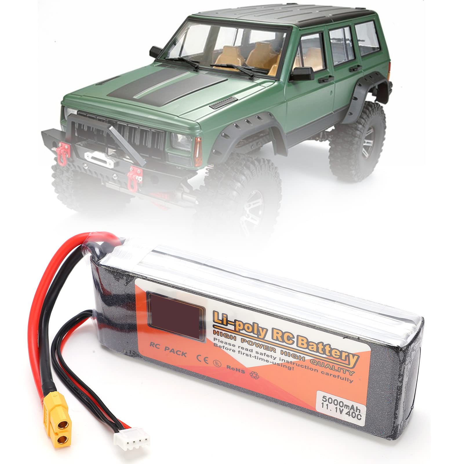 Batería de Litio, 11.1V 5000mAh 40C Lipo Battery XT60 Plug 3S Batería Recargable para RC Racing Drone