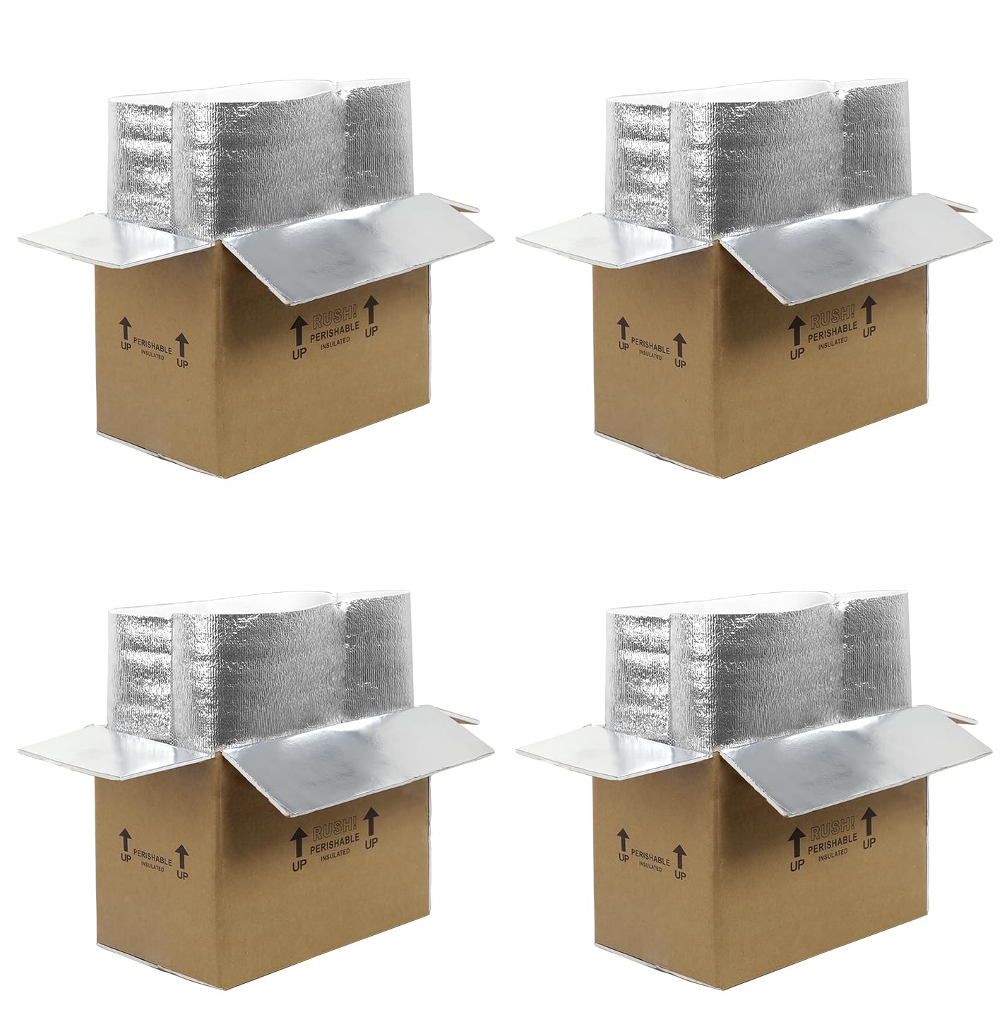 15x9x11'' Insulated Shipping Boxes with Aluminum Foil Liner,4 Pack Double Insulated Carton for Frozen Food and hot,Reusable Perishable Shipper Cooler