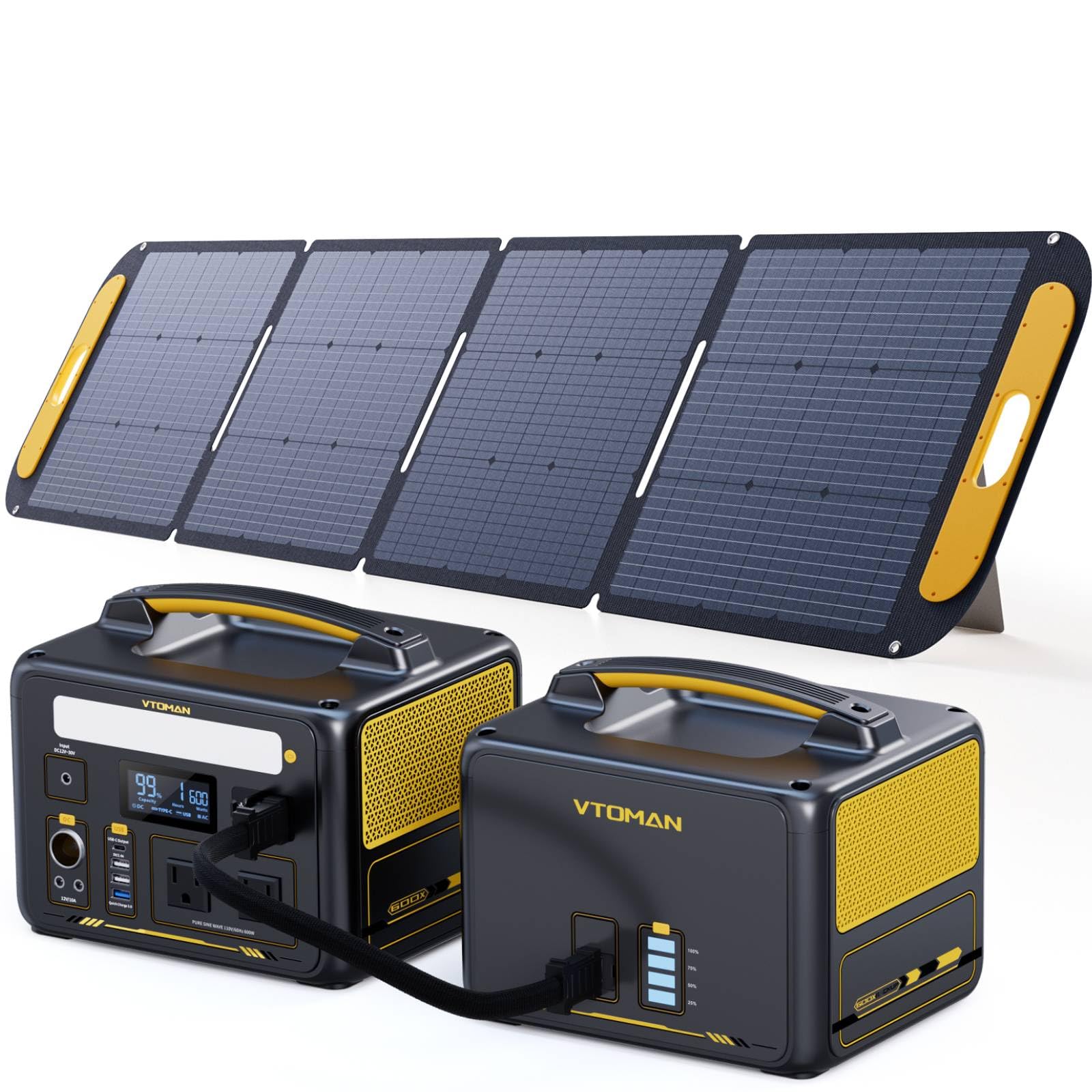 VTOMAN 939Wh - Paquete de estación de energía portátil con batería adicional y panel solar de 200 W incluido: generador de energía solar de hasta 1200 W para respaldo en el hogar, fuera de la red