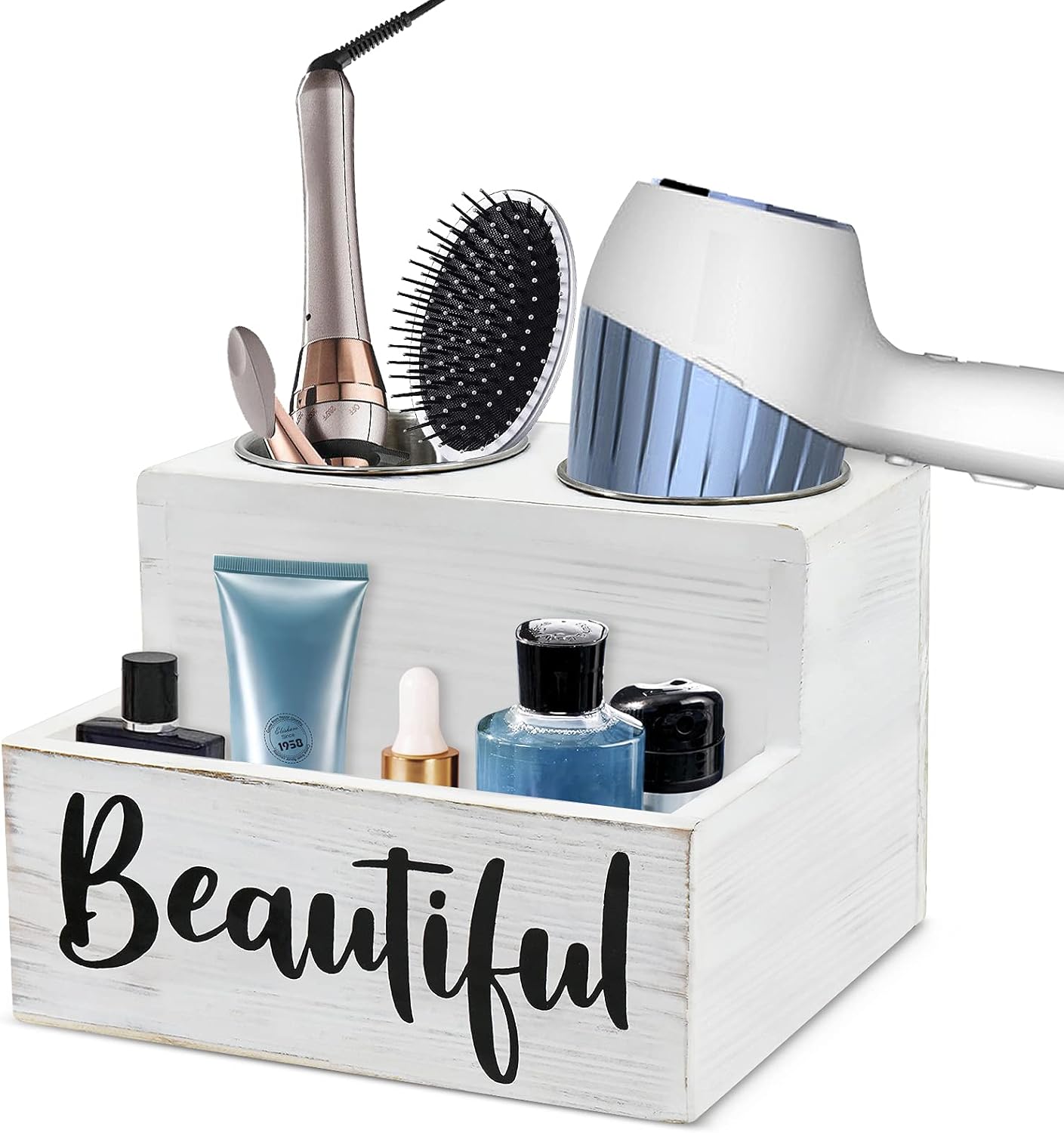 SOWA Wooden Hair Tools Organizer Wall Mounted, Rustic Hair