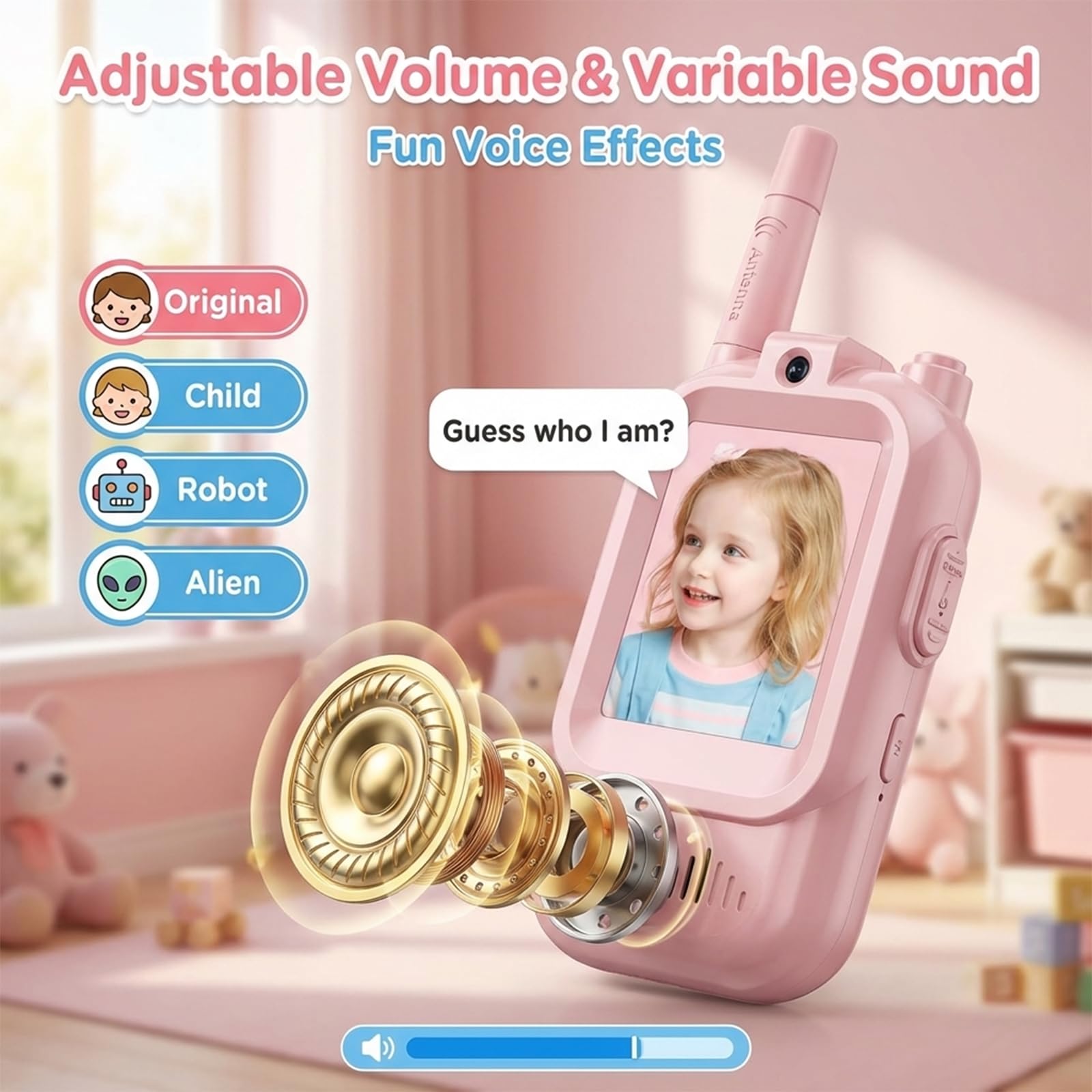 Video Walkie Talkie Niños con Cámara, Set de 2, 4 Efectos de Voz, Alcance 300m, Recargable USB-C, Pantalla LCD, Regalo Cumpleaños para Niña Niño 6-10 Años, Camping Excursión